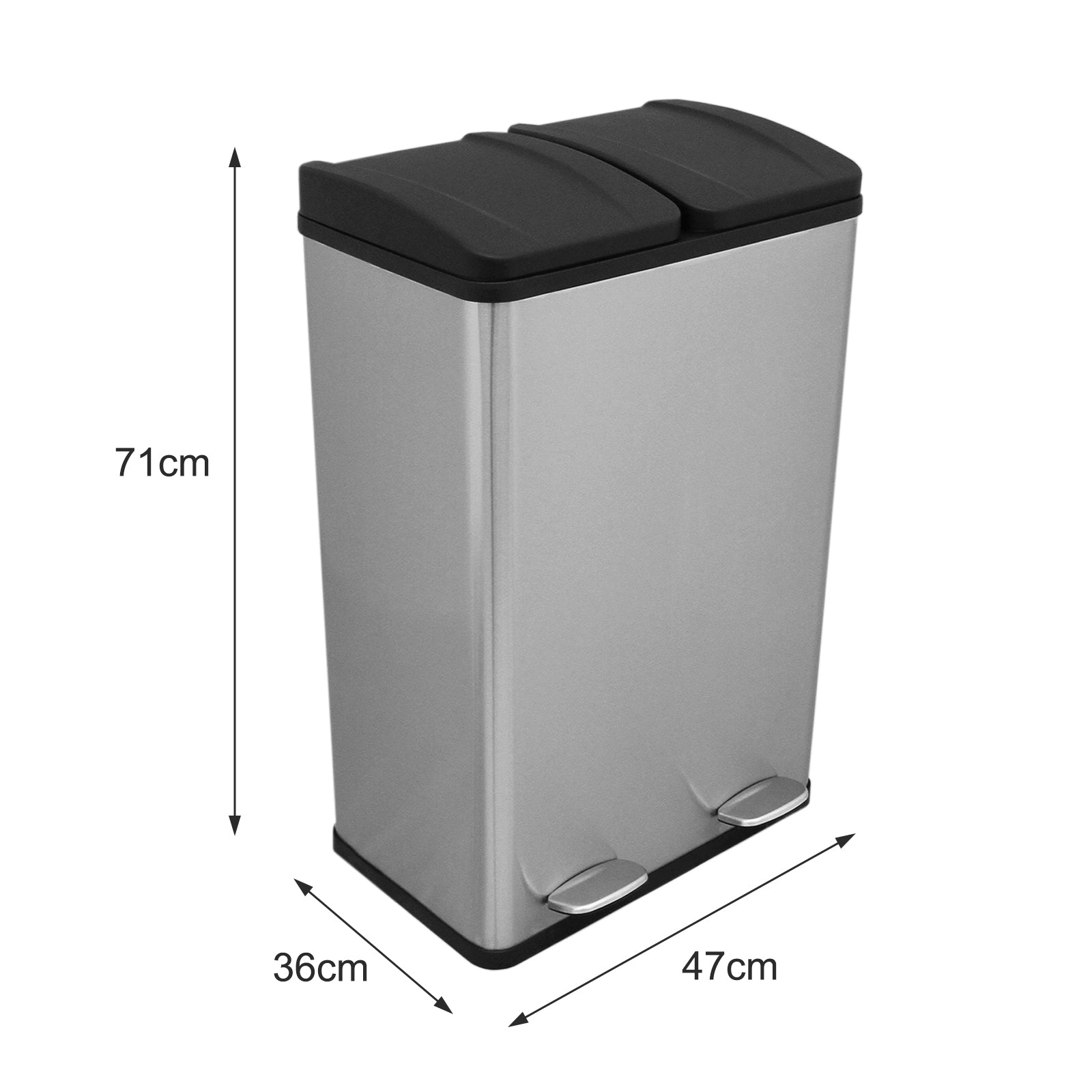 Q-Rax Deposito all'Aperto Pattumiera 60L Acciaio 2x30L Pedale