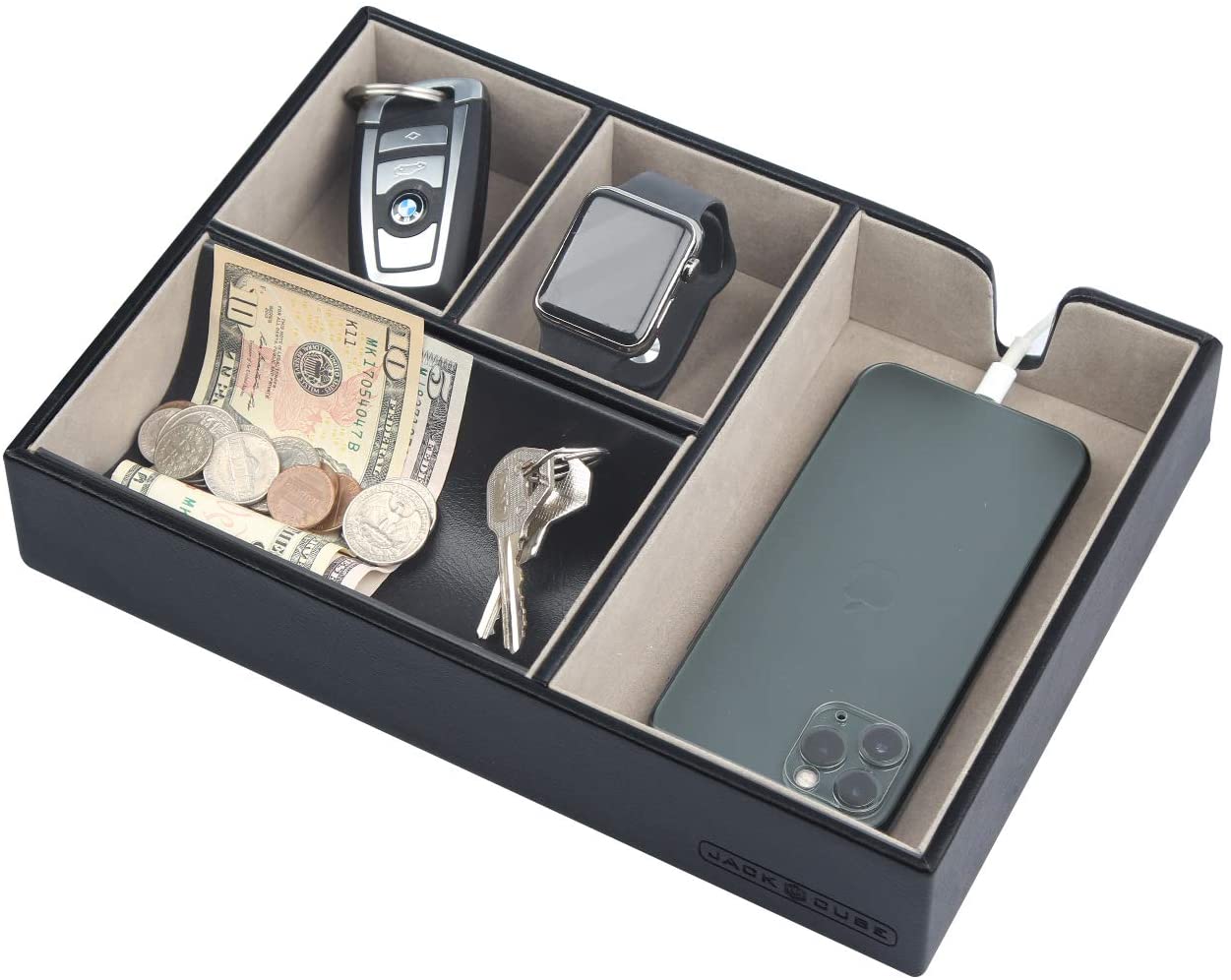 Jackcube Design Dressroom Vassoio Svuotatasche Pelle Nero 4 Scomparti