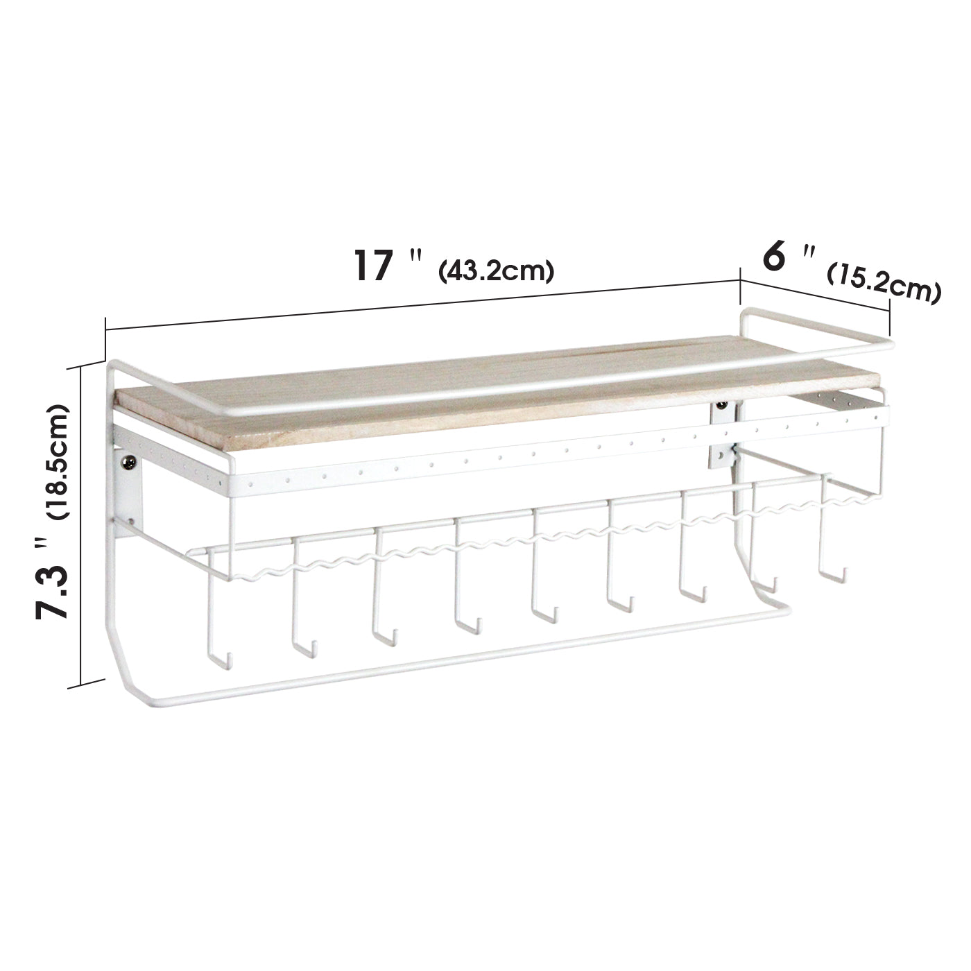 Jackcube Design Makeup portagioie parete 9 ganci legno bianco