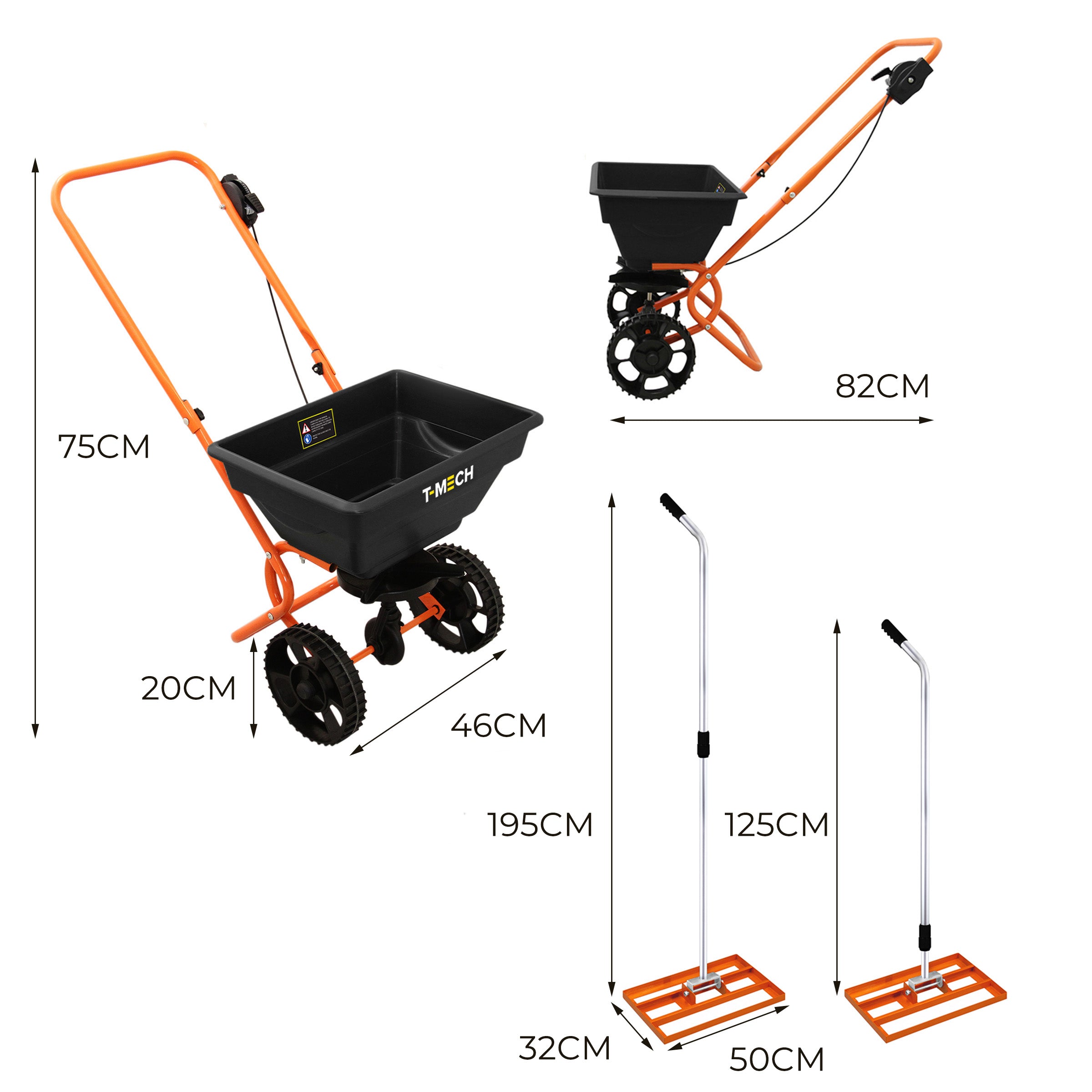 Q-Rax Spargitore Rotante 25kg + Livella Prato 50cm Arancione