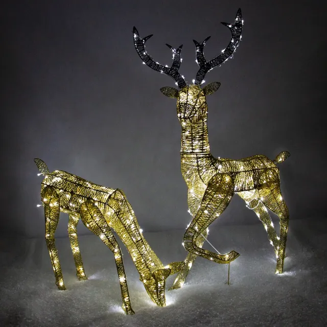 Q-Rax Renne Natalizie Luminose Oro decorazione LED bianco