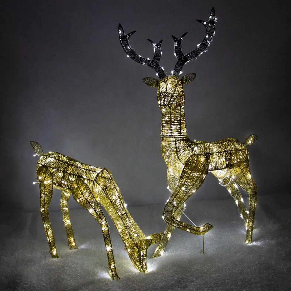 Q-Rax Renne Natalizie Luminose Oro decorazione LED bianco