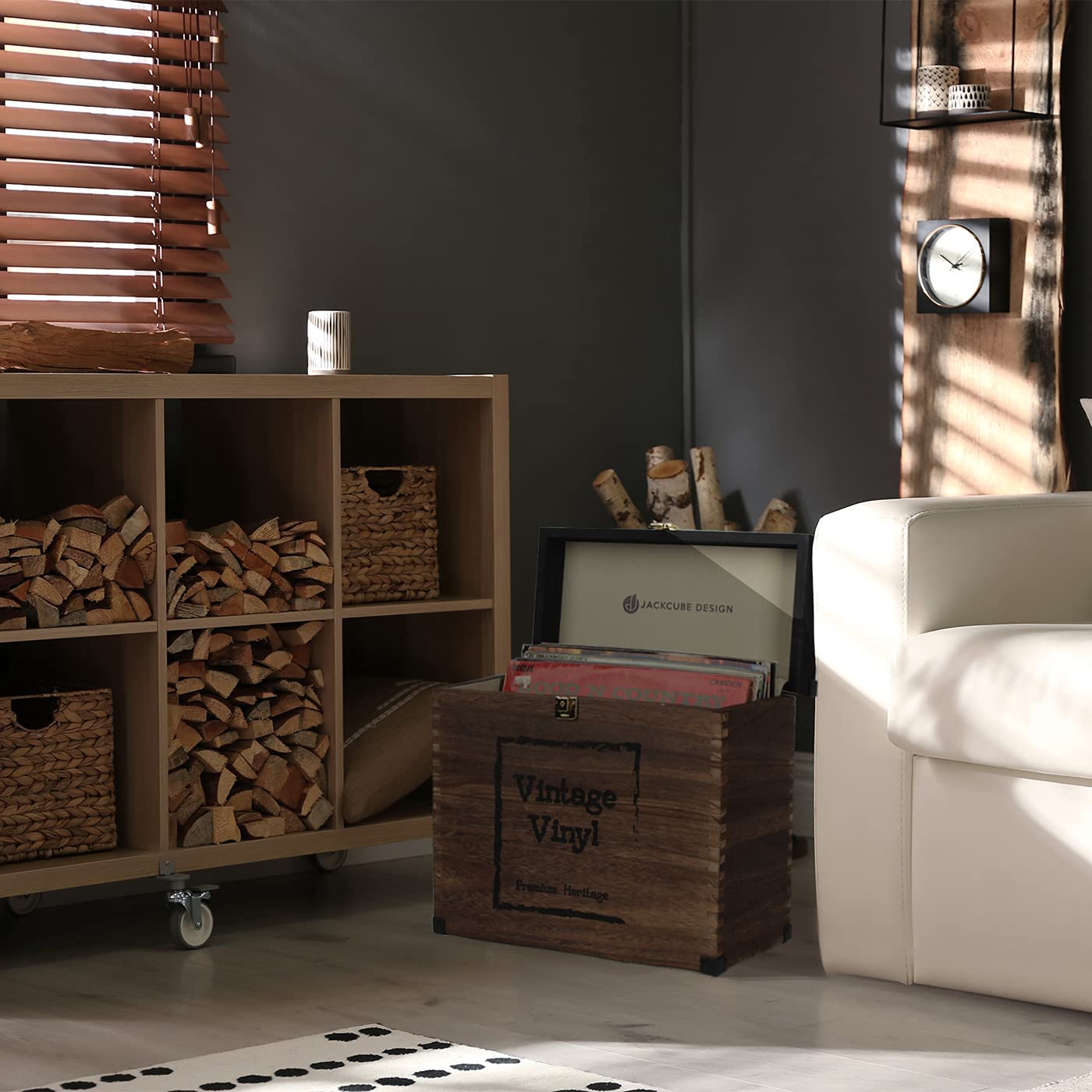 Jackcube Design Living Room Box Vinili Legno Vintage con Coperchio