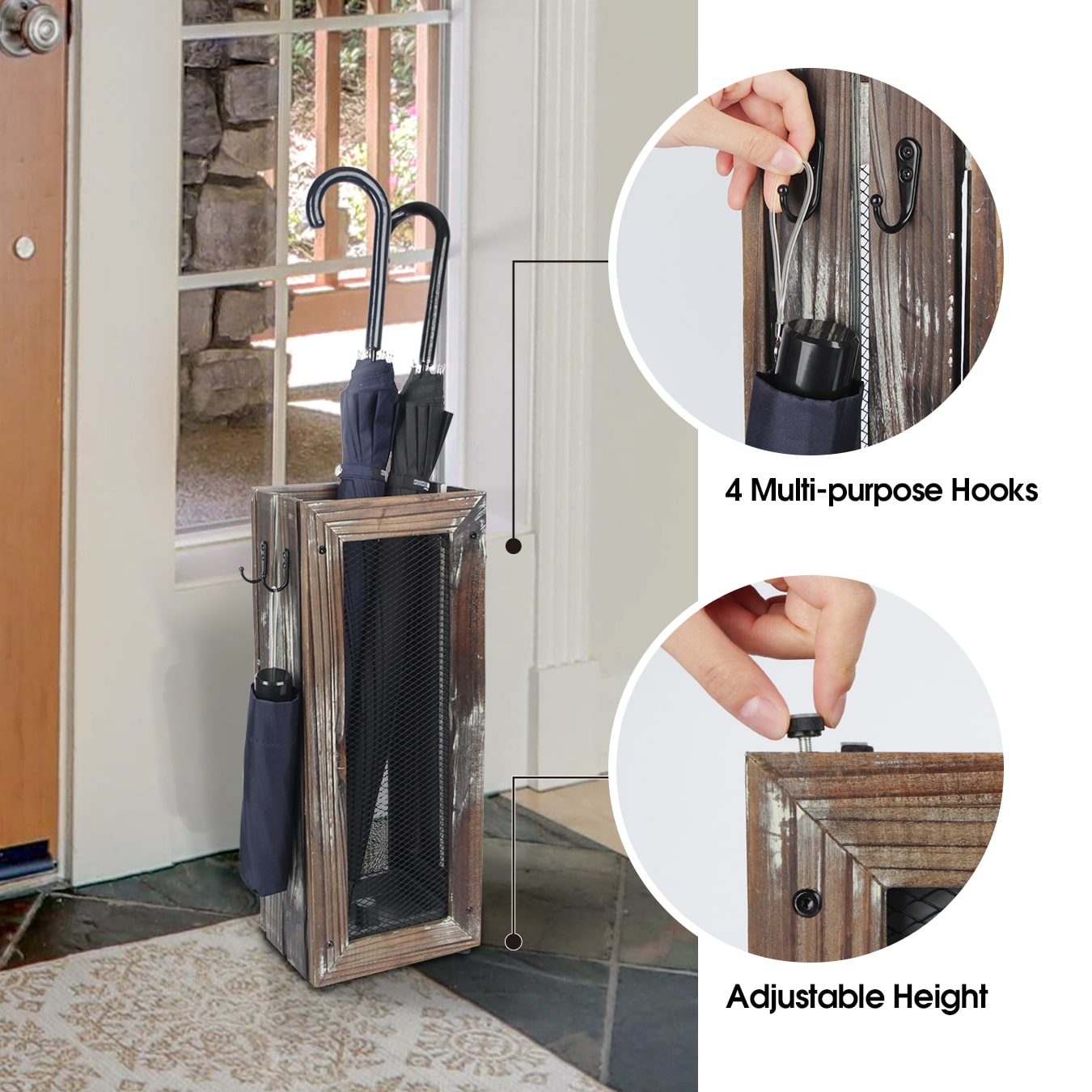 Jackcube Design Entryway Portaombrelli Rustico 4 Ganci Legno