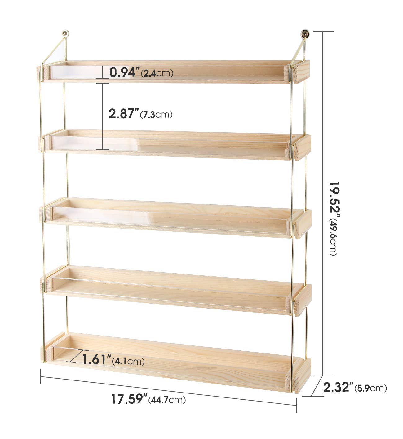 Jackcube Design Portasmalti Parete 5 Ripiani Legno Oro 60 Posti
