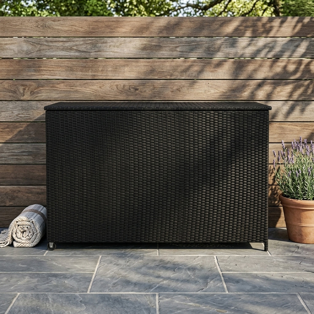 Q-Rax Mobili da Esterno Box Rattan 996L Nero con Ruote