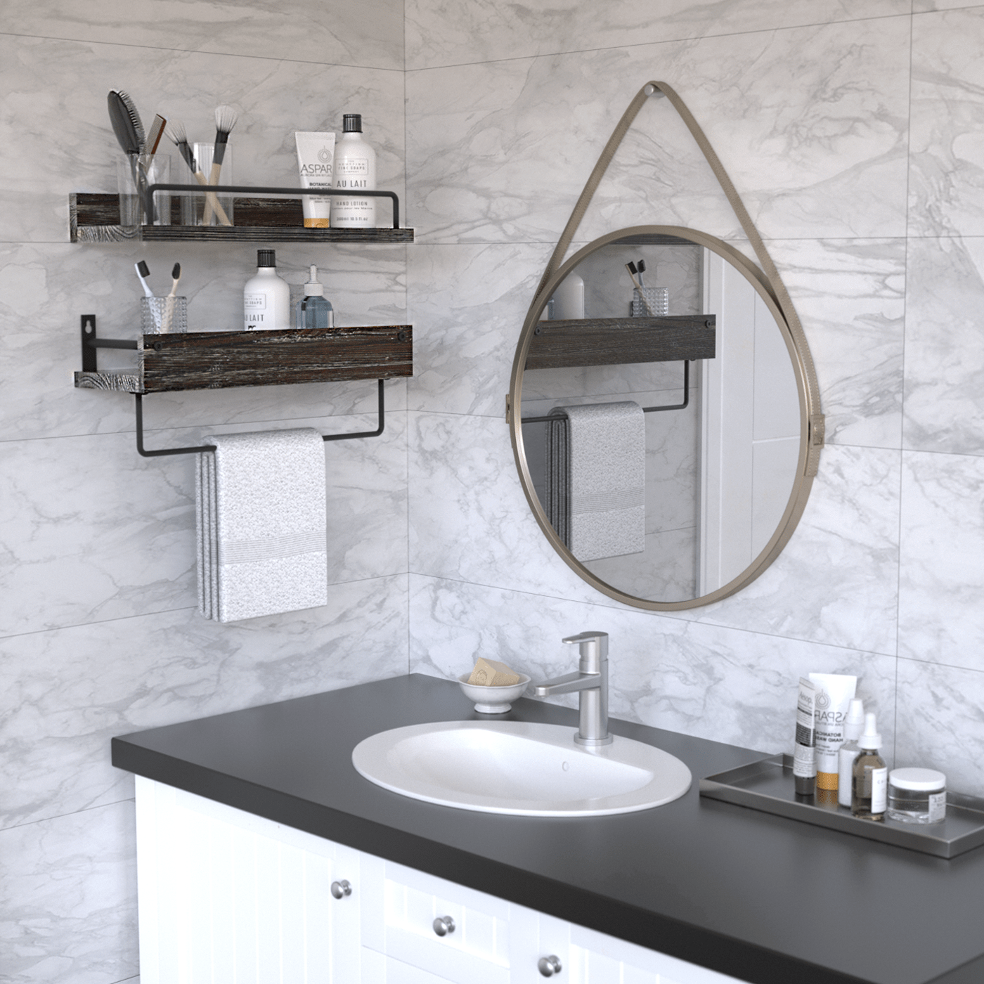 Jackcube Design Bathroom set 2 mensole bagno legno con barra