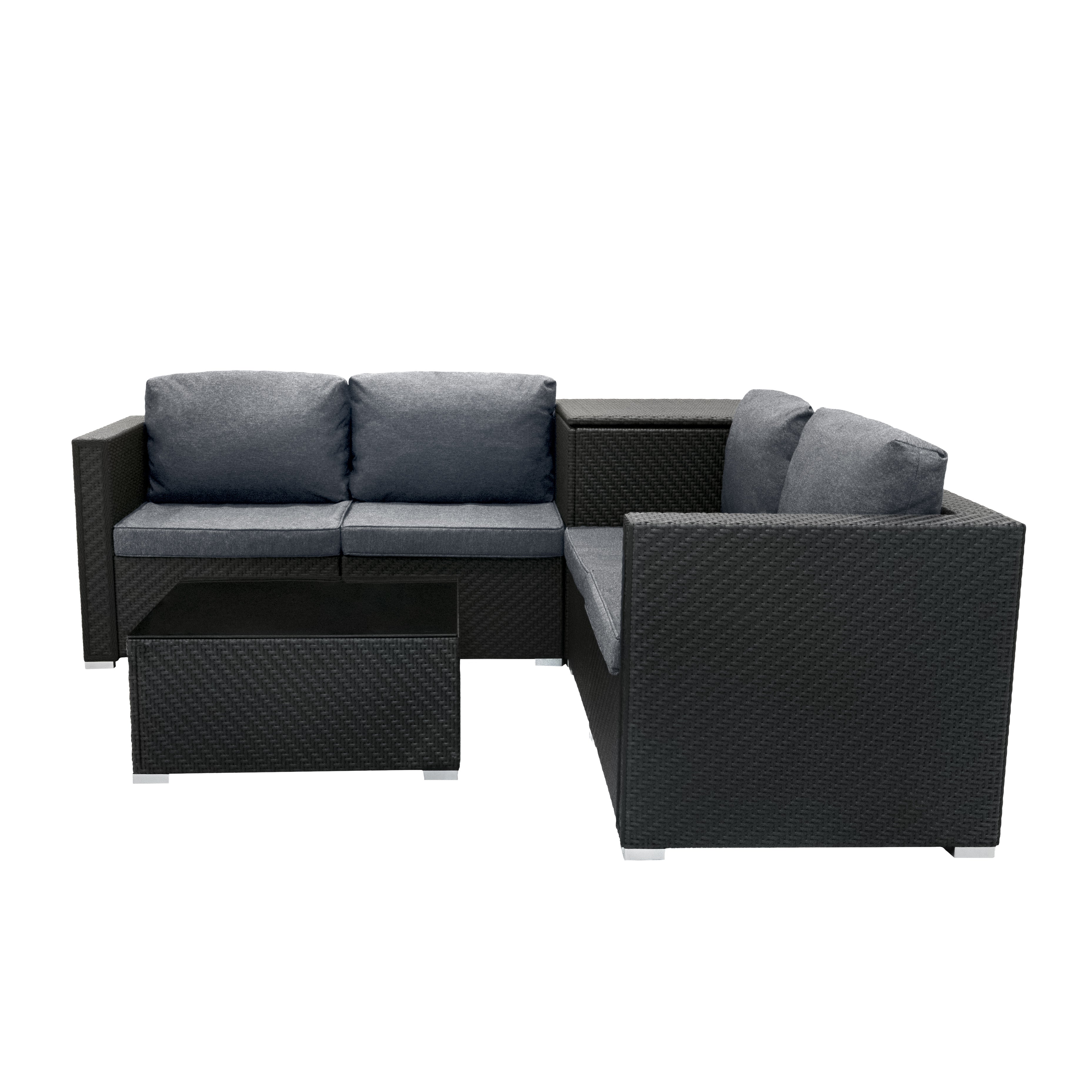 Q-Rax Set Mobili Giardino 6 Pezzi Rattan Nero con Baule