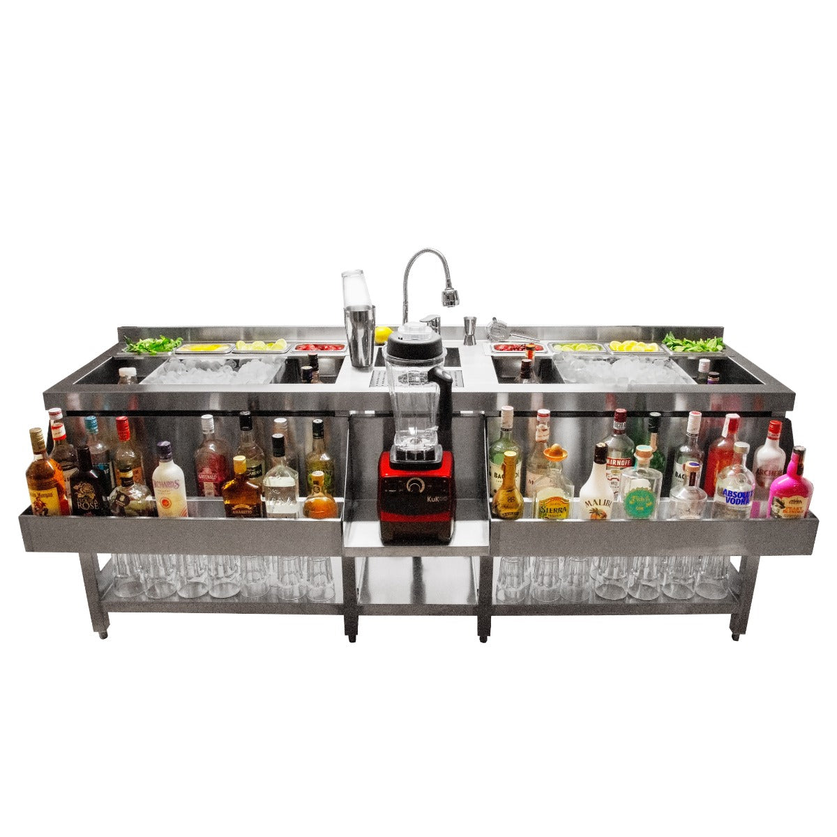 Q-Rax Barman Doppia Bancone Stazione Bar Inox con Ghiaccio