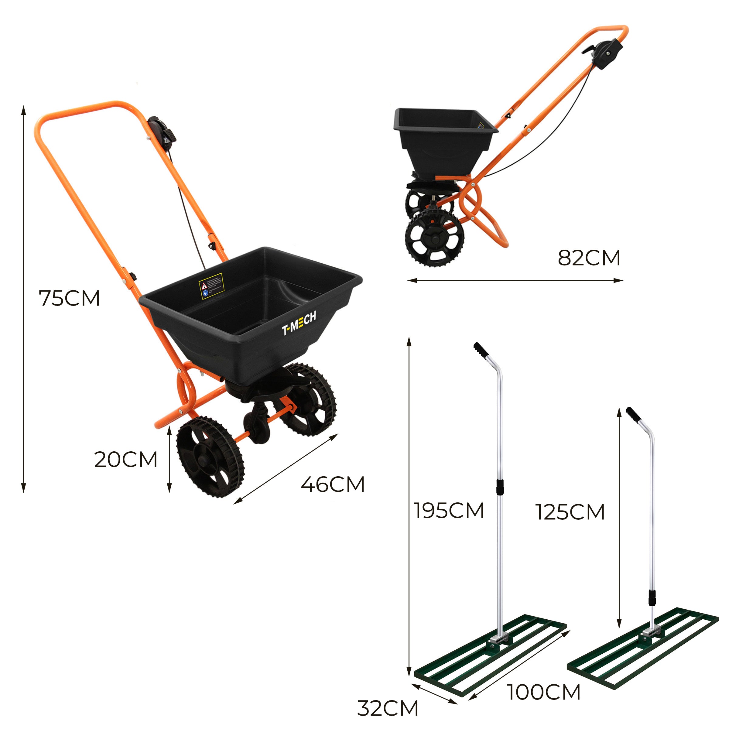 Q-Rax Set Spargitore e Livella Prato 100 cm Verde 25 kg