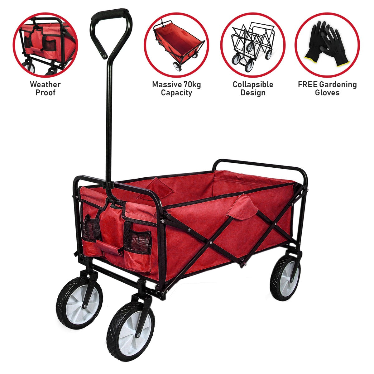 Q-Rax Carrello Giardinaggio Pieghevole Rosso 70kg