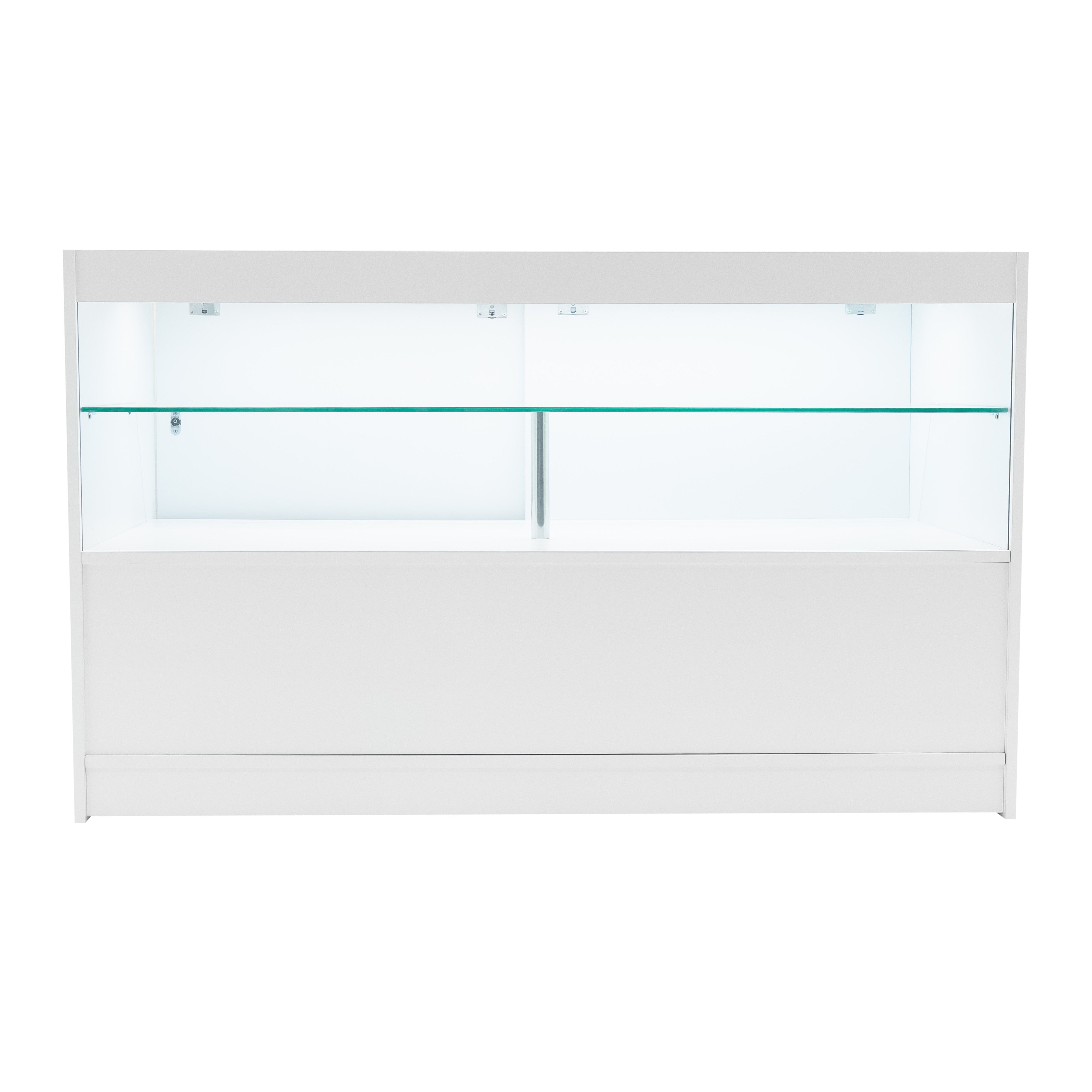 Q-Rax C1500 Bancone da Negozio LED Bianco Vetro 3 Ripiani Serratura