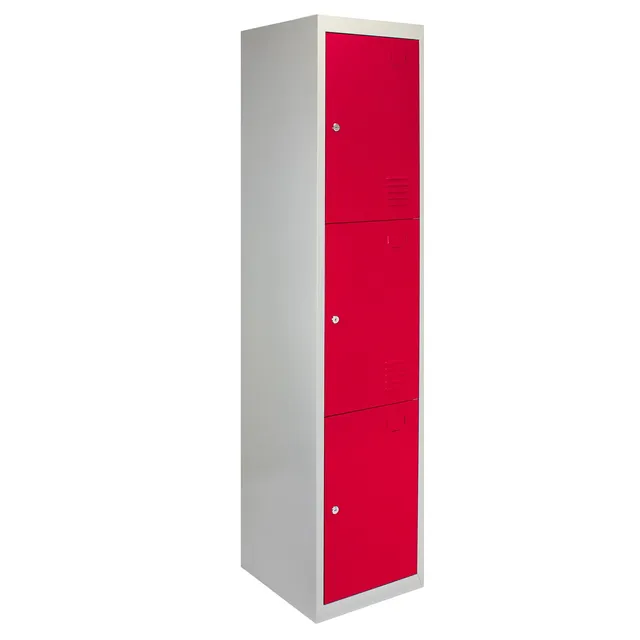 Q-Rax Armadietto Metallo 3 Porte Rosse 180 cm con Chiave