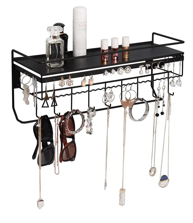 Jackcube Design Organizer Gioielli Parete Nero 9 Ganci Mensola Bamboo