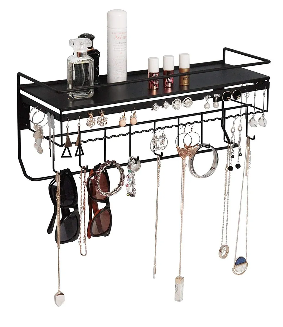 Jackcube Design Organizer Gioielli Parete Nero 9 Ganci Mensola Bamboo