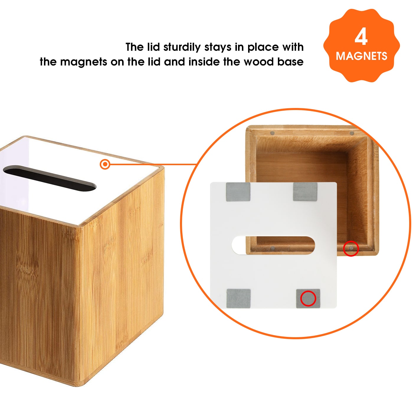 Jackcube Design Living Room Portafazzoletti Bambù Bianco Quadrato