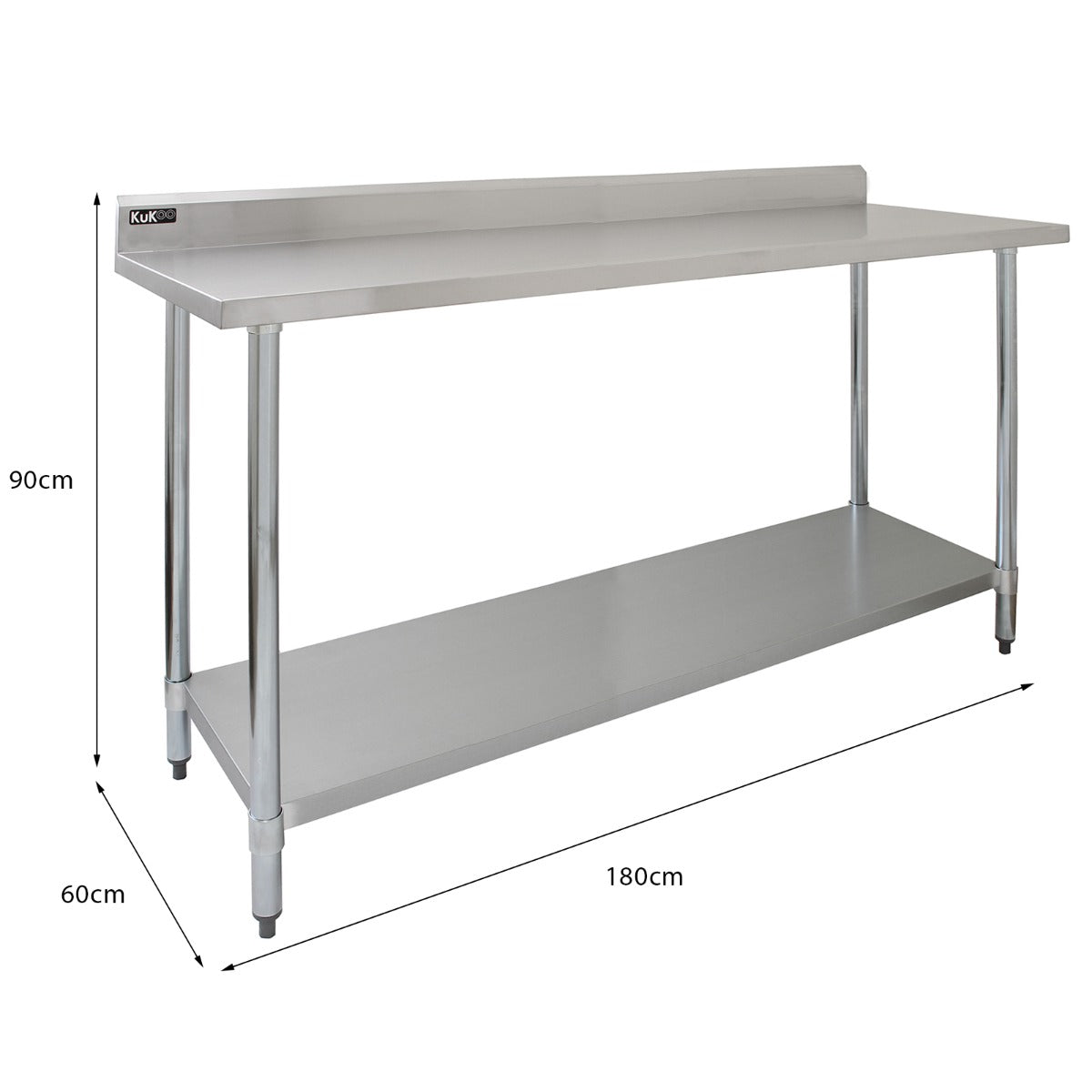 Q-Rax Tavolo Inox Cucina 180x60x90cm con Alzatina