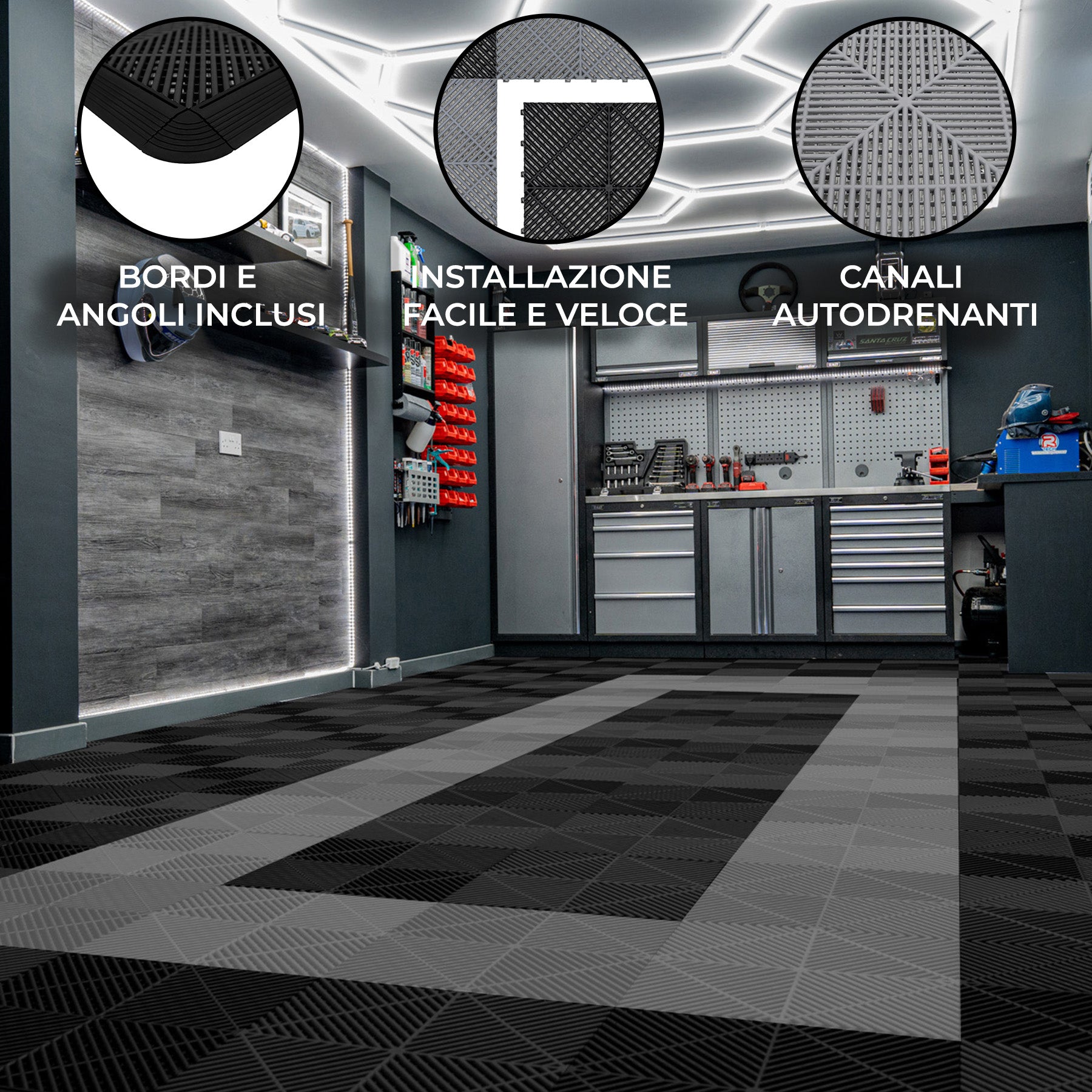 Q-Rax Piastrelle Ventilate Pavimento Garage 19,2 mq Nero Grigio