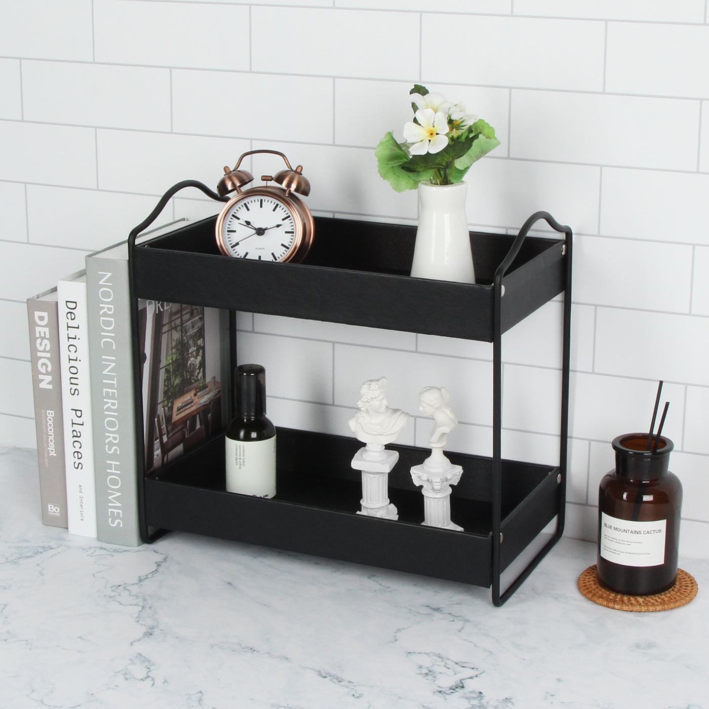 Jackcube Design Bathroom scaffale 2 ripiani nero pelle