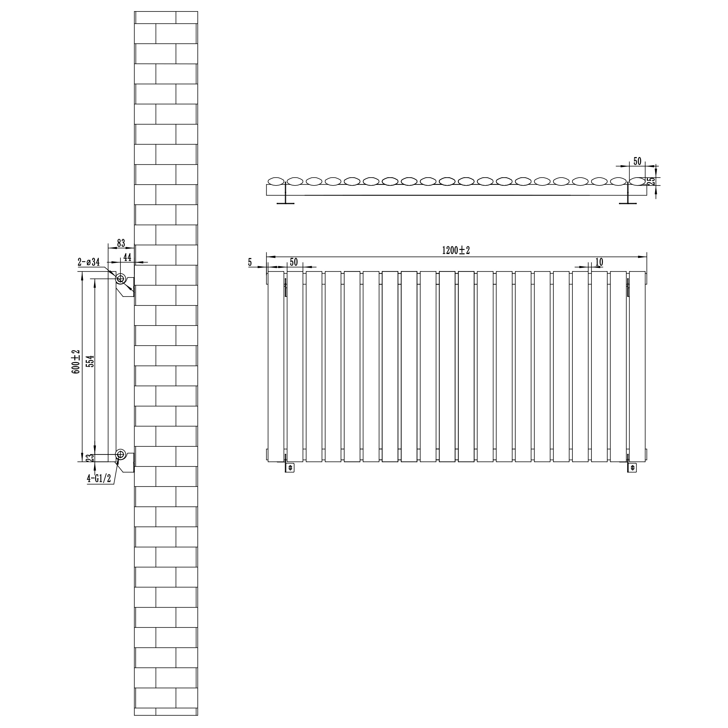 Q-Rax Radiatore Ovale Colonna Singola 600x1200 mm bianco