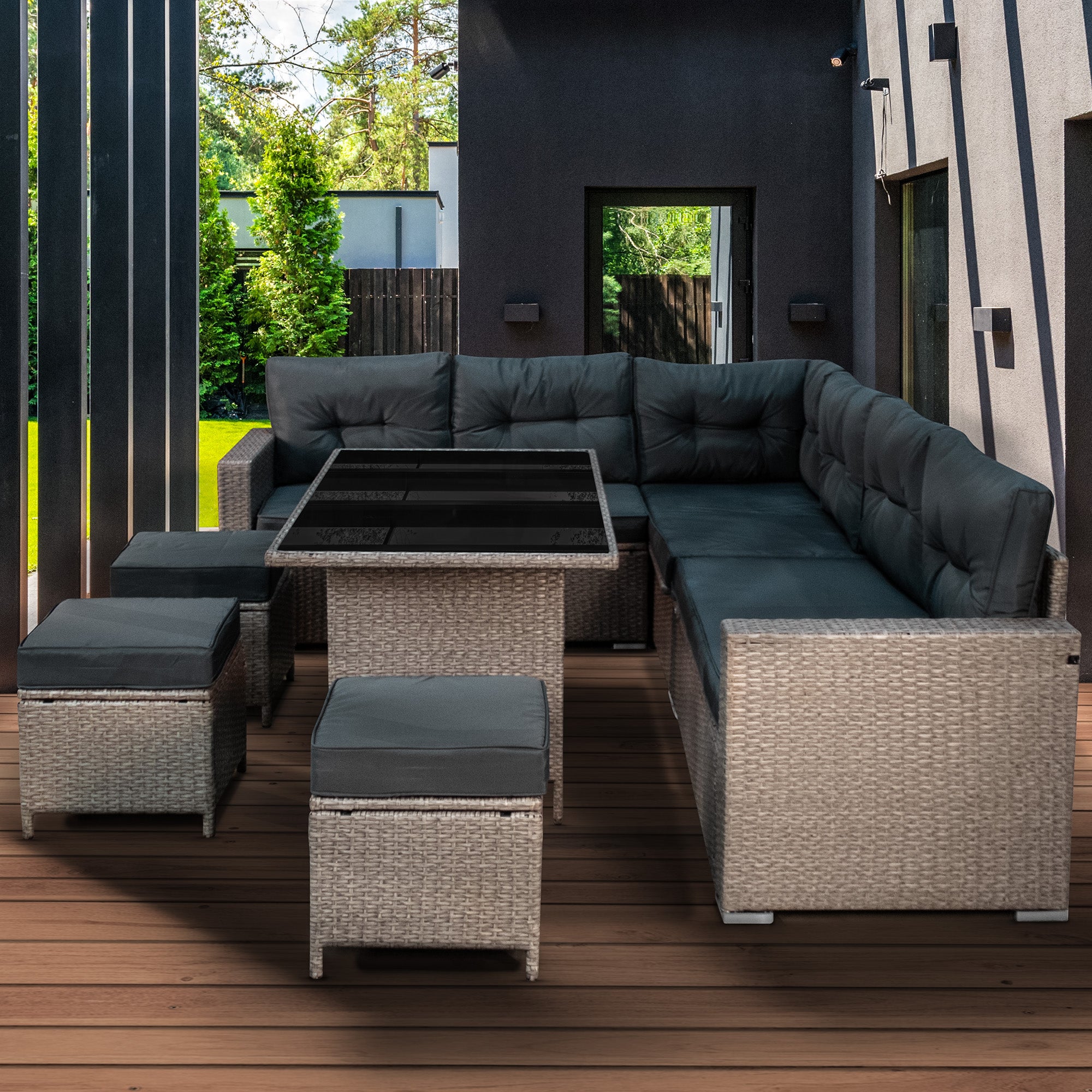 Q-Rax Set Salotto Giardino Rattan 9 Posti Grigio con Copertura