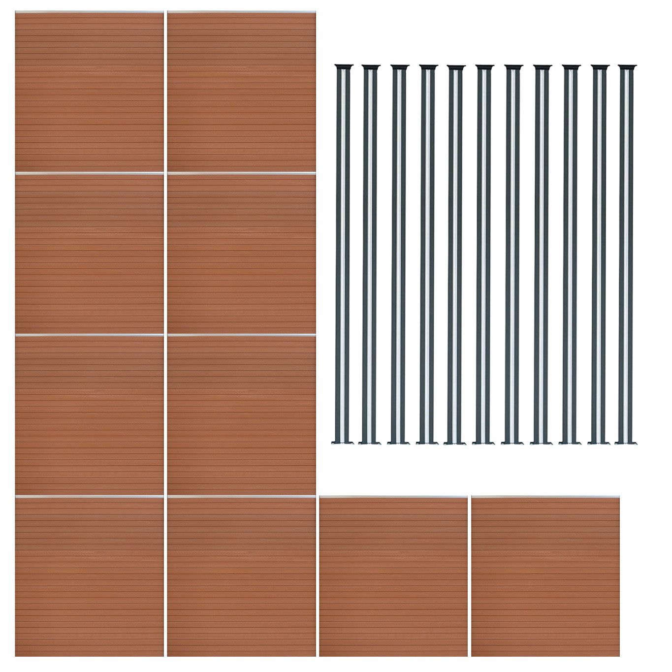 Q-Rax Recinzione 10 Pannelli+11 Pali LED Alluminio Marrone