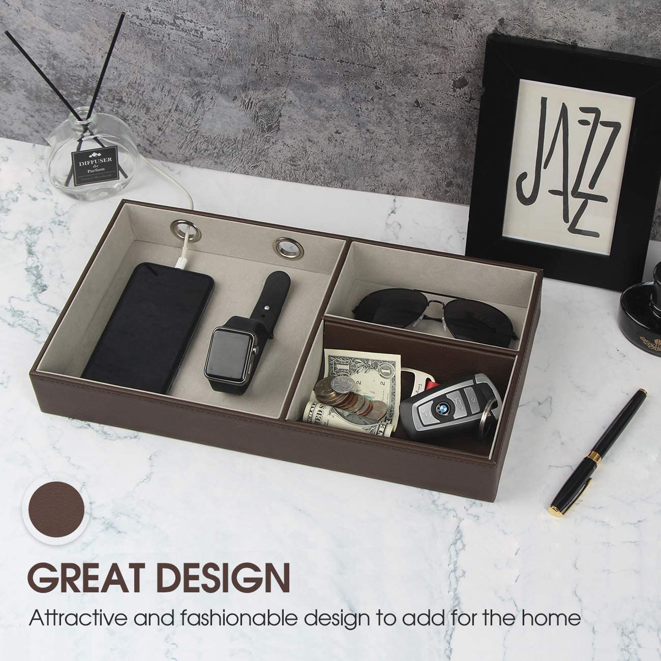 JackCube Design Dressroom Svuotatasche Pelle Marrone 3 Scomparti