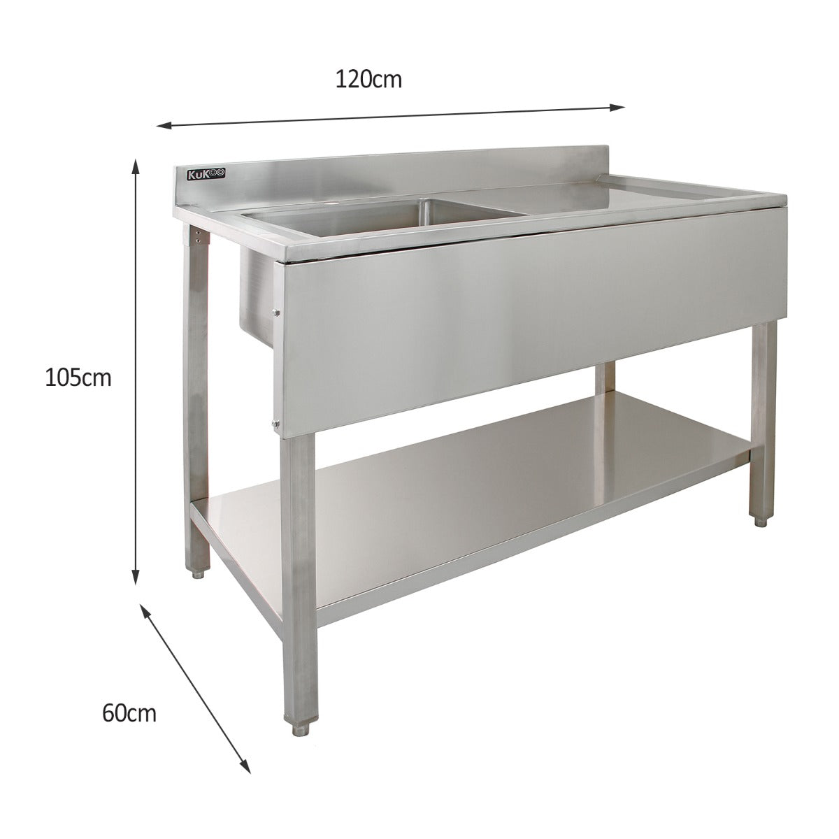 Q-Rax Ristorazione Lavello Inox 180cm Sgocciolatoio + Mensole 125cm