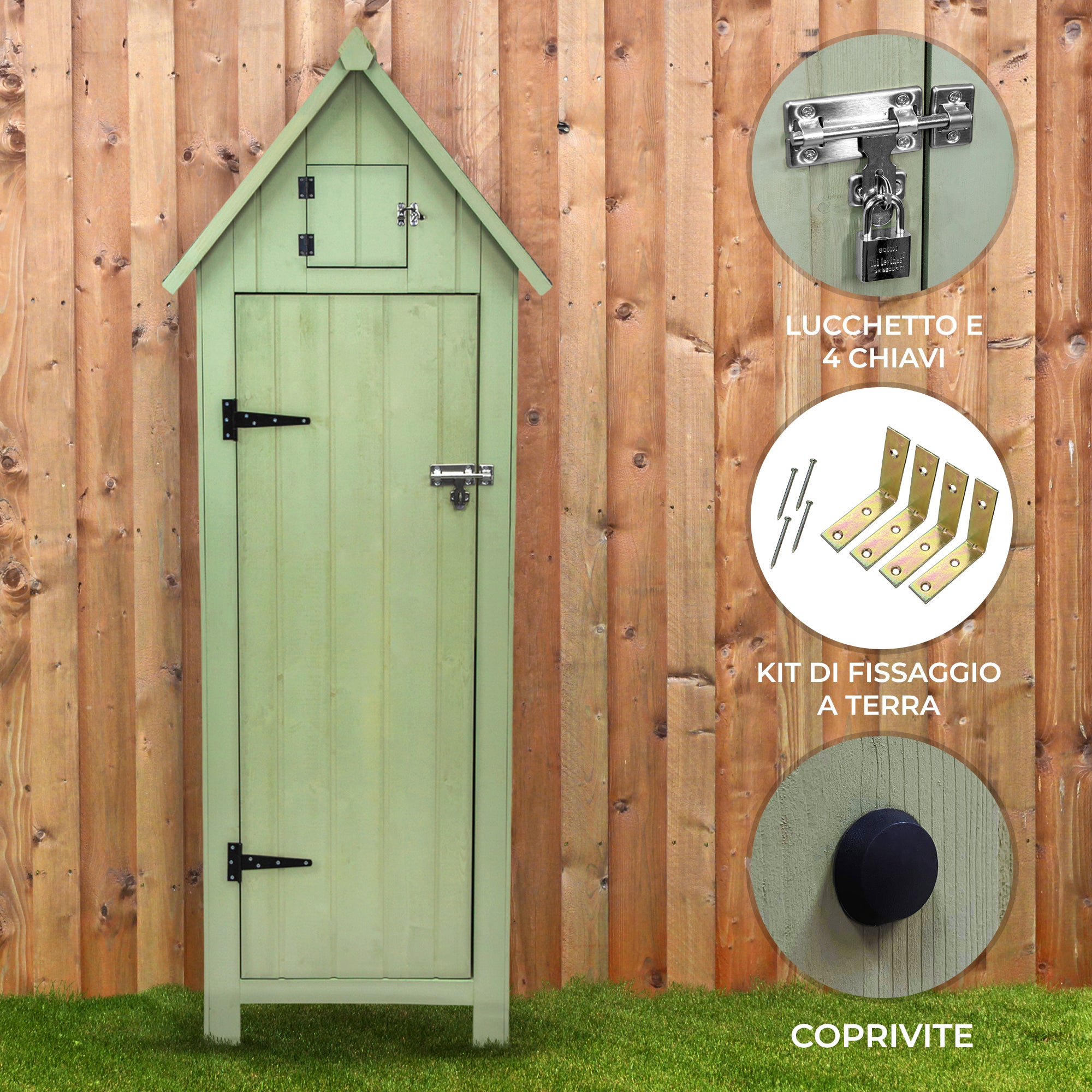 Q-Rax Casetta Giardino Legno Verde Ripiani Tetto Impermeabile