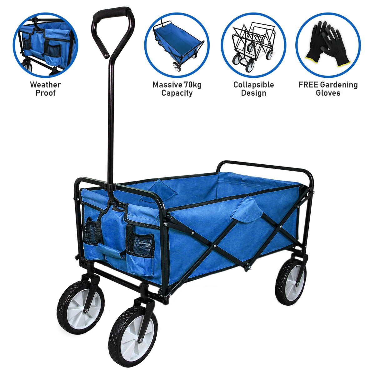 Q-Rax Carrello Giardinaggio Pieghevole Blu 70 kg Tessuto