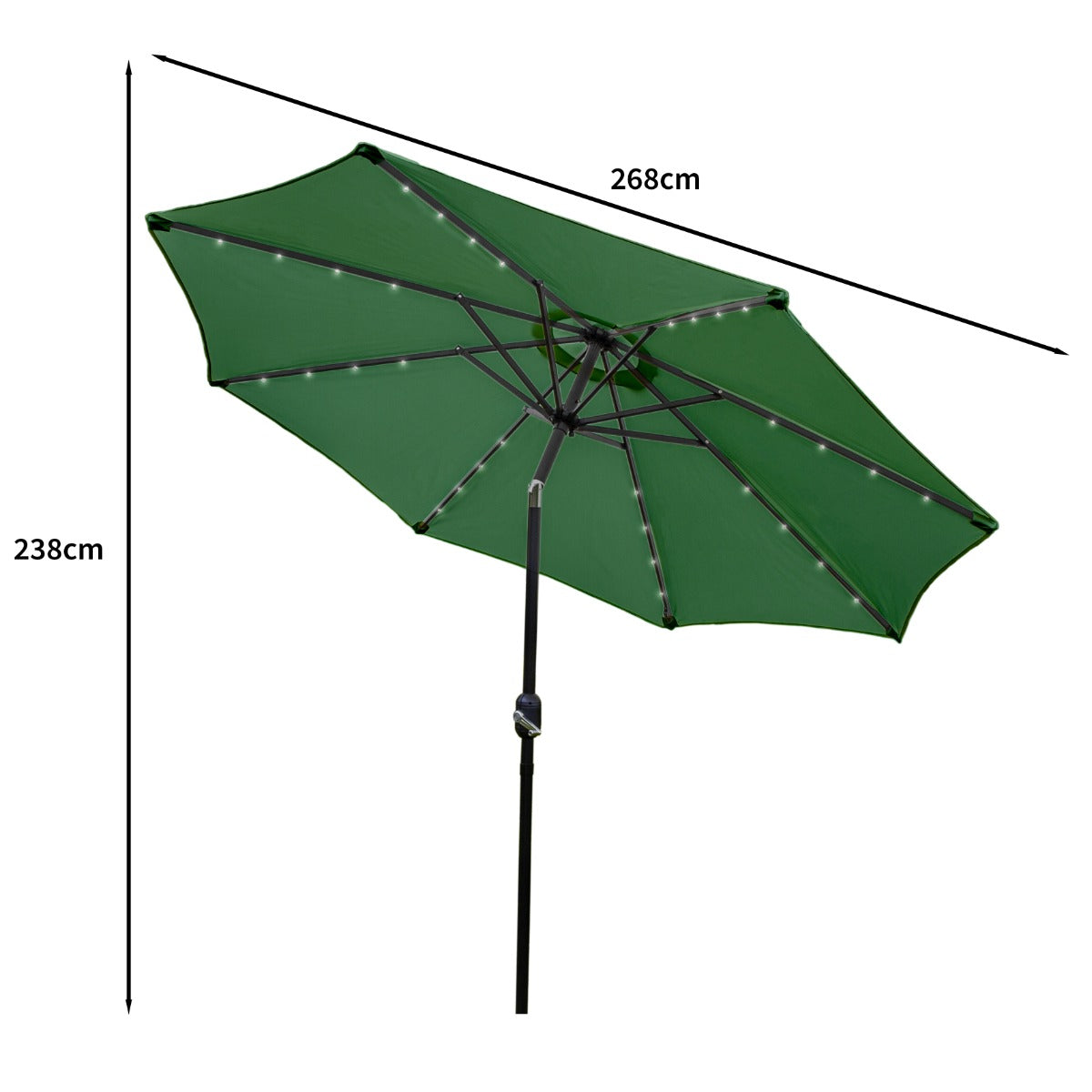 Q-Rax Ombrellone Giardino Inclinabile 2,7m Verde LED Solare