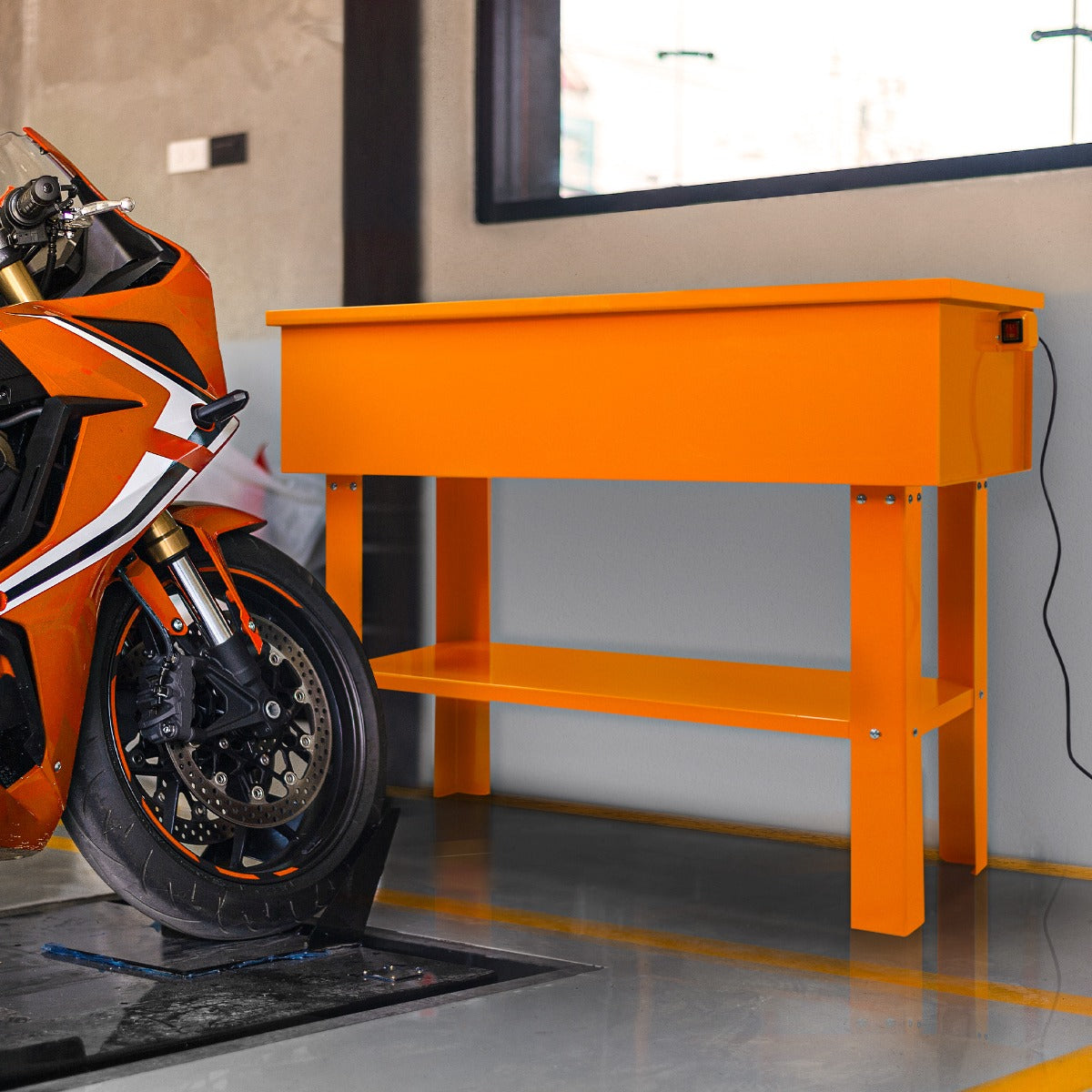 Q-Rax Lavapezzi Officina 180 Litri Vasca Acciaio Arancione Pompa