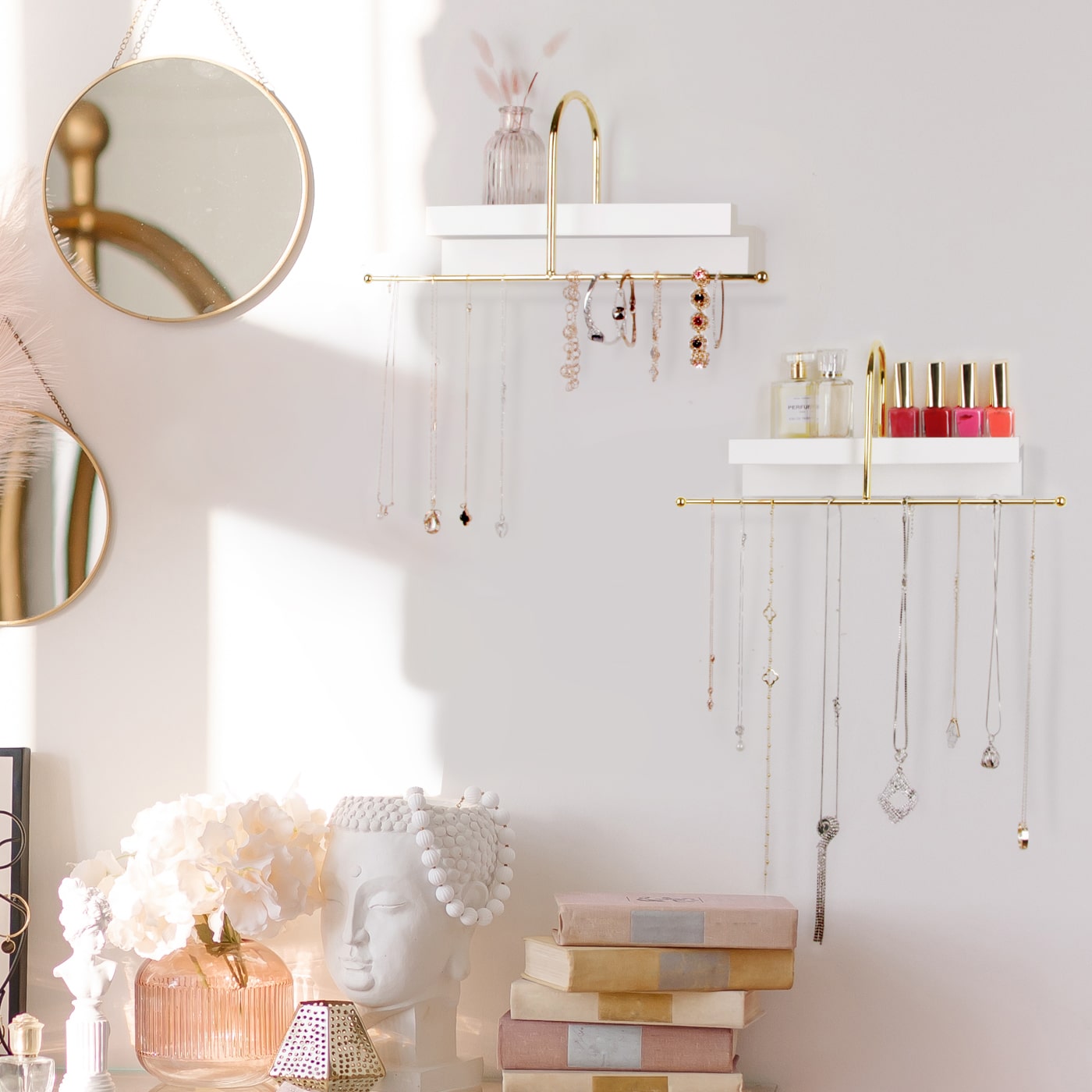 Jackcube Design Makeup porta gioielli parete bianco oro set 2