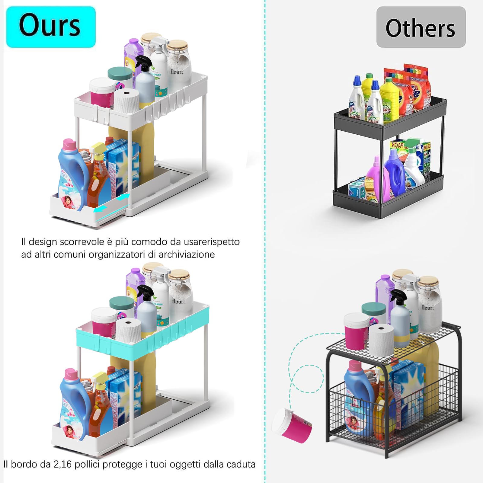 Meltrck Organizer Sottolavello Estraibile 2 Pezzi Bianco 2 Livelli