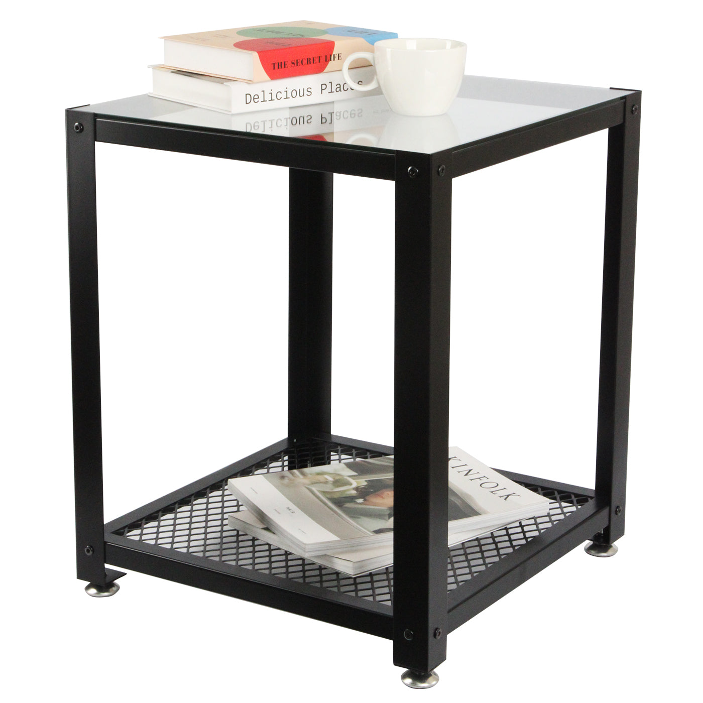 Jackcube Design Living Room Tavolino Vetro Nero 2 Ripiani 45 cm
