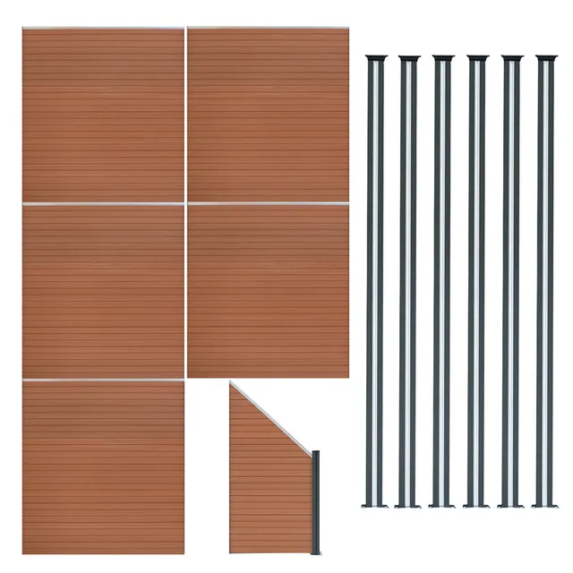 Q-Rax Set 5 Pannelli Recinzione WPC Marrone con Pali