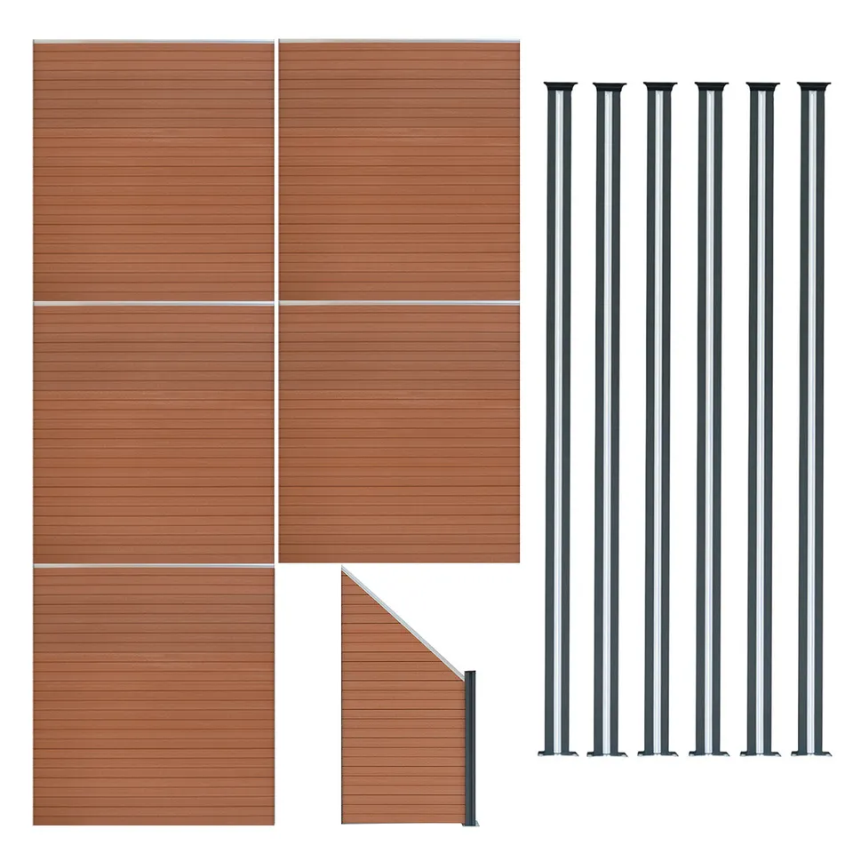 Q-Rax Set 5 Pannelli Recinzione WPC Marrone con Pali