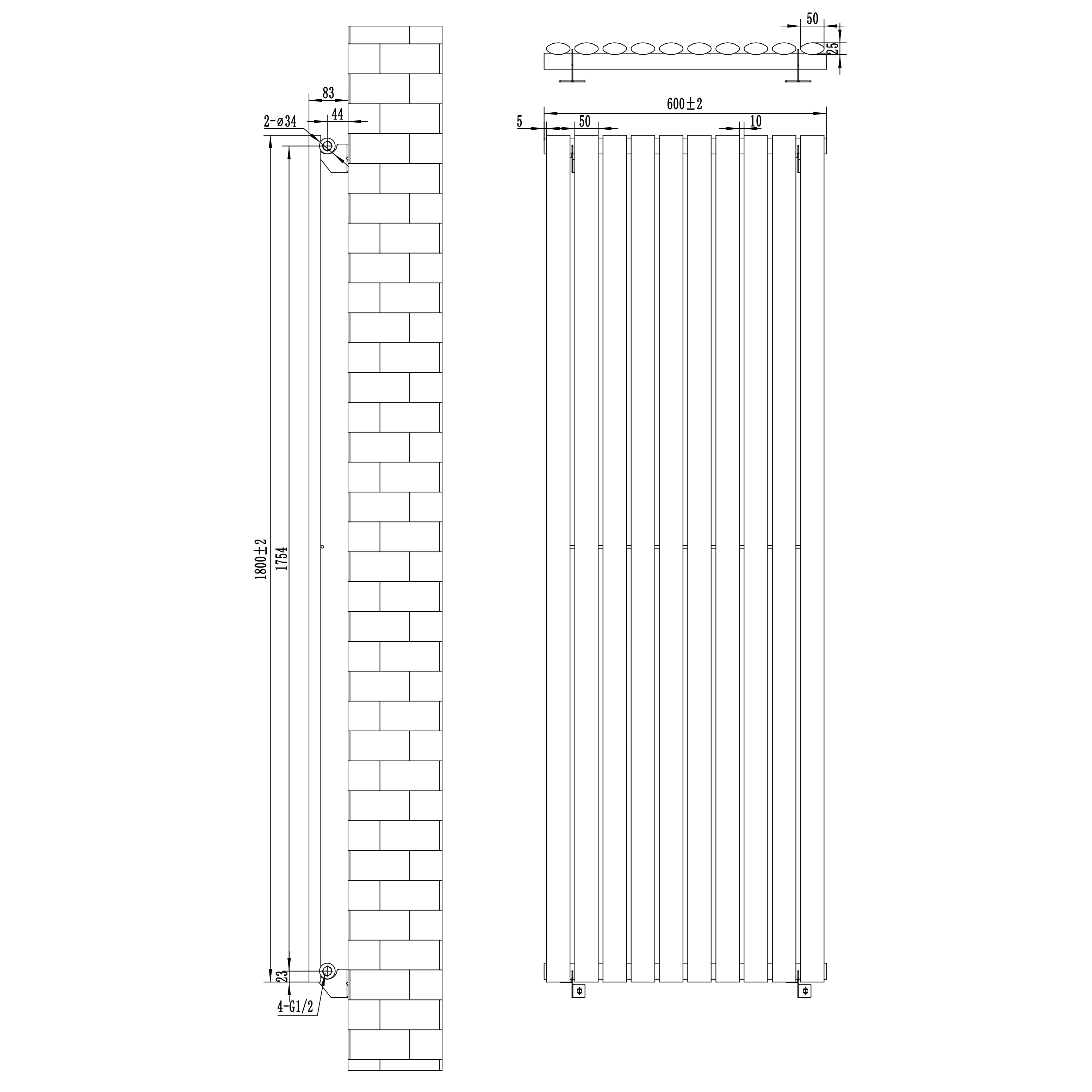 Q-Rax Radiatori Tradizionali Ovale Verticale 1800x600 Antracite