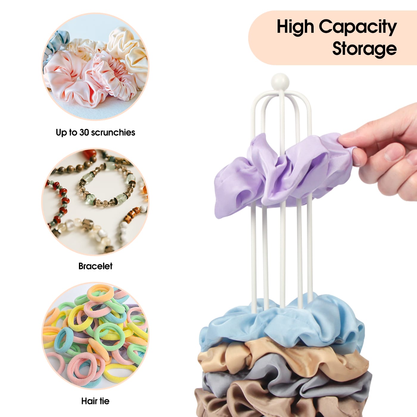 Jackcube Design Makeup & Jewelry stand scrunchie bianco metallo base legno
