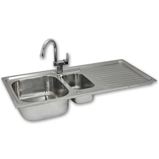 Q-Rax Lavandino Cucina Acciaio 105x50 con Rubinetto Reversibile