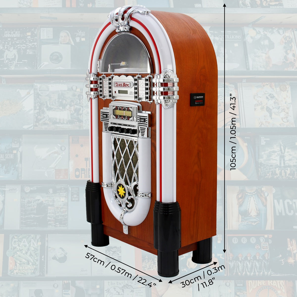 Q-Rax Jukebox Anni 50 CD USB SD Radio Bluetooth Aux Pavimento