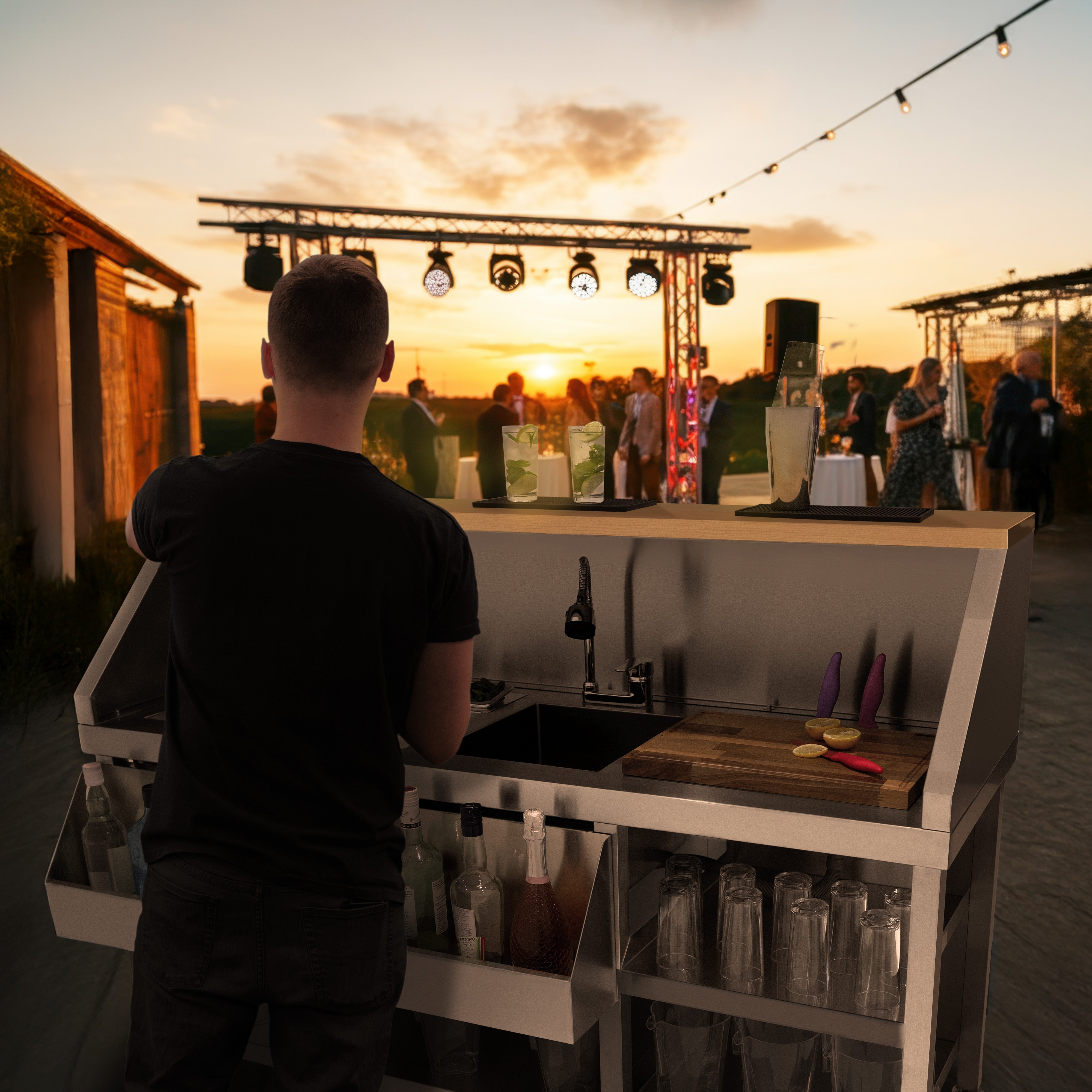 Q-Rax Postazione Bar Cocktail Mobile Inox con Ghiacciaia