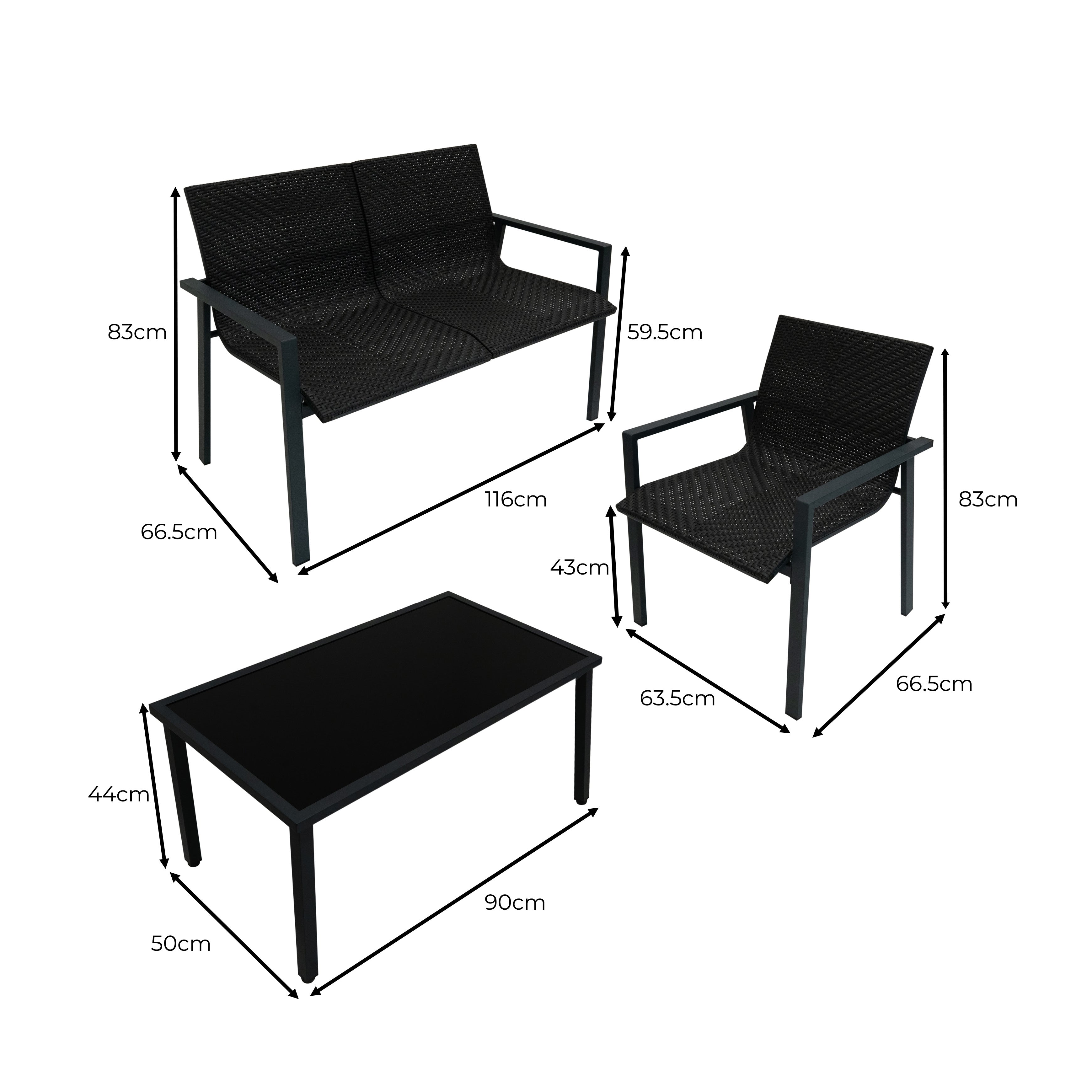 Q-Rax Mobili da Esterno Set Giardino Rattan 4 Pezzi Nero