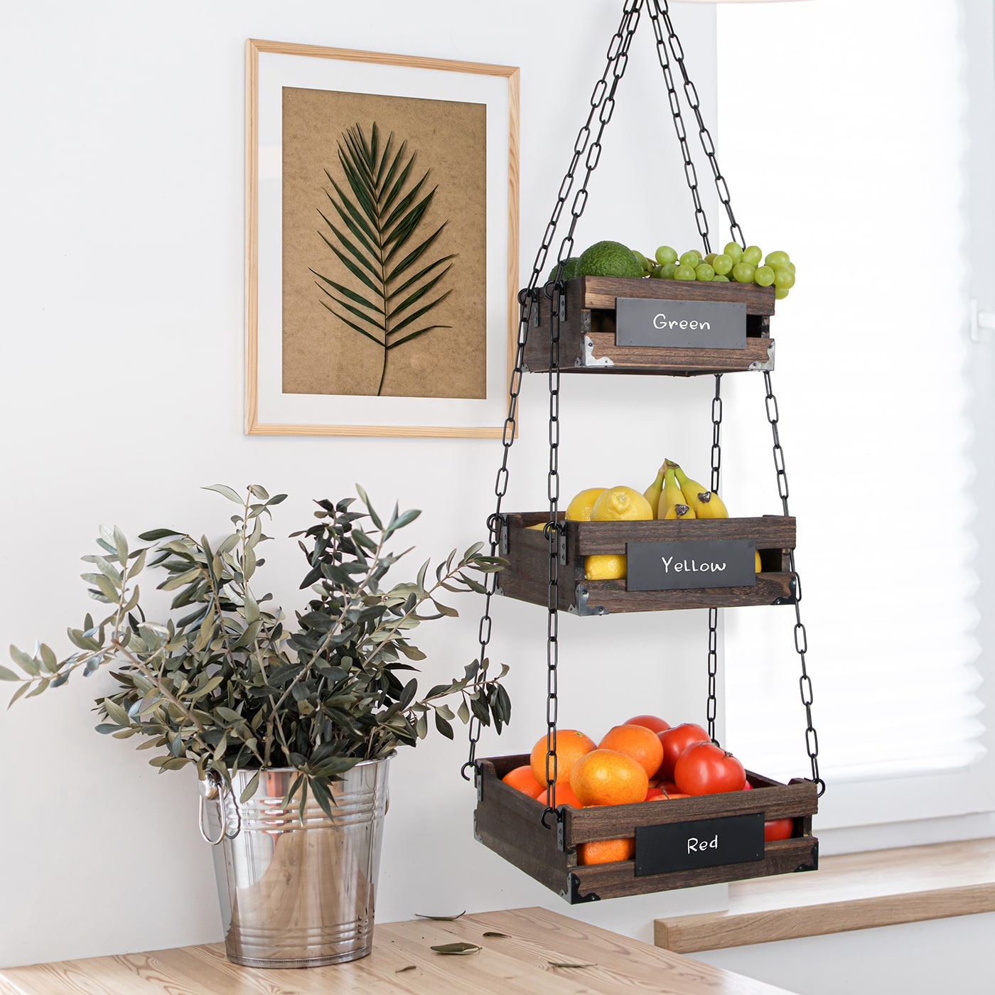Jackcube Design Kitchen portafrutta appeso 3 piani legno rustico