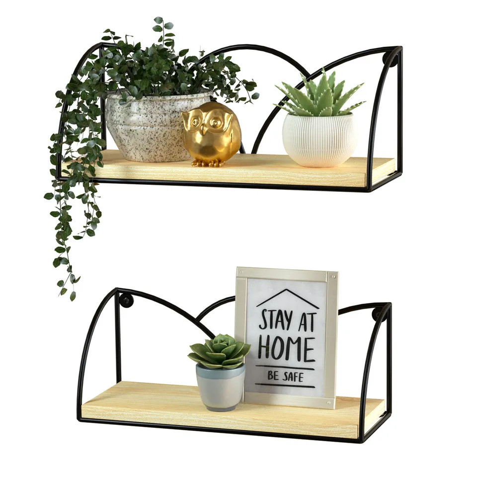 Jackcube Living Room Set 2 Mensole Legno Nero da Parete Filo Metallo