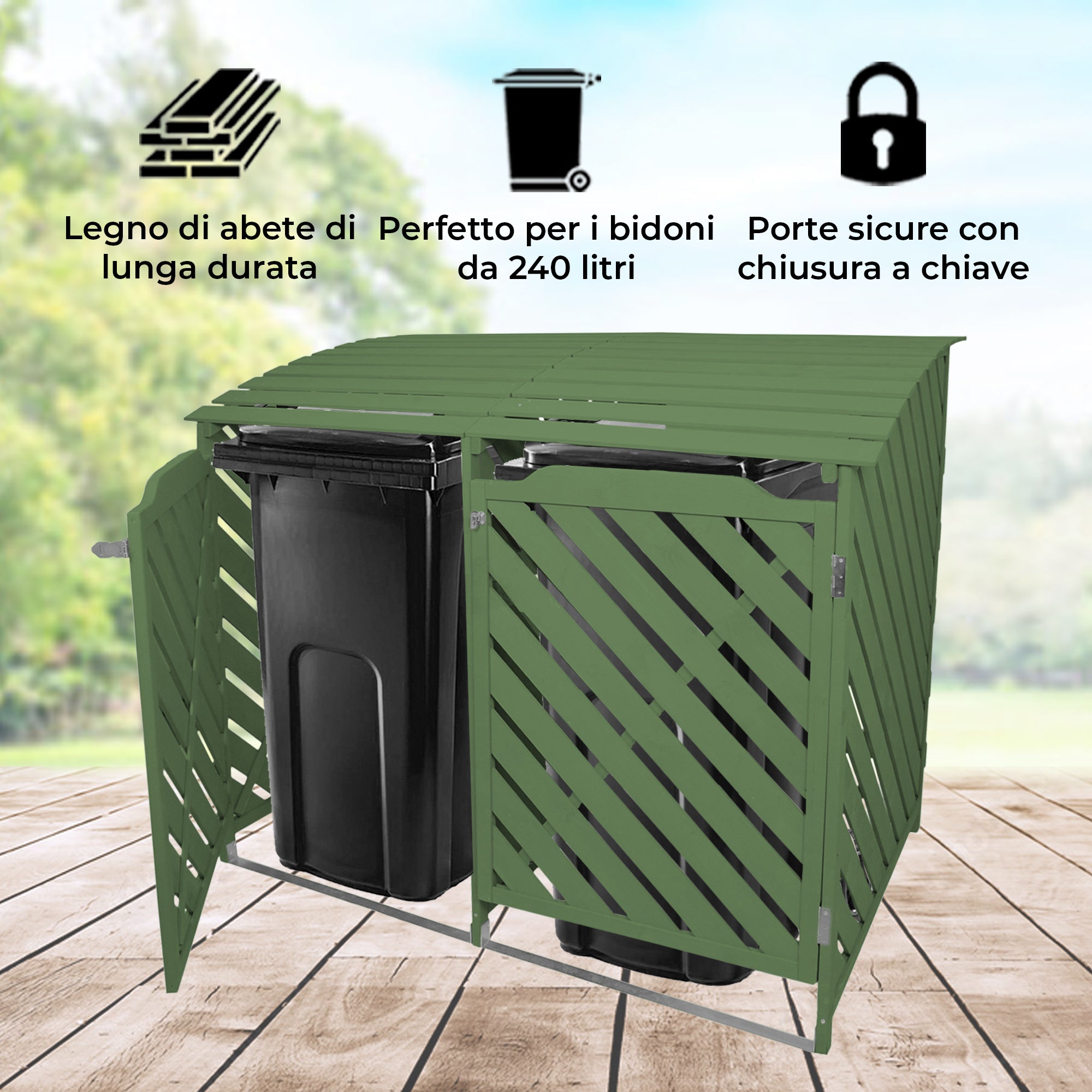 Q-Rax Copribidoni Doppio Legno Verde Salvia 2x240L