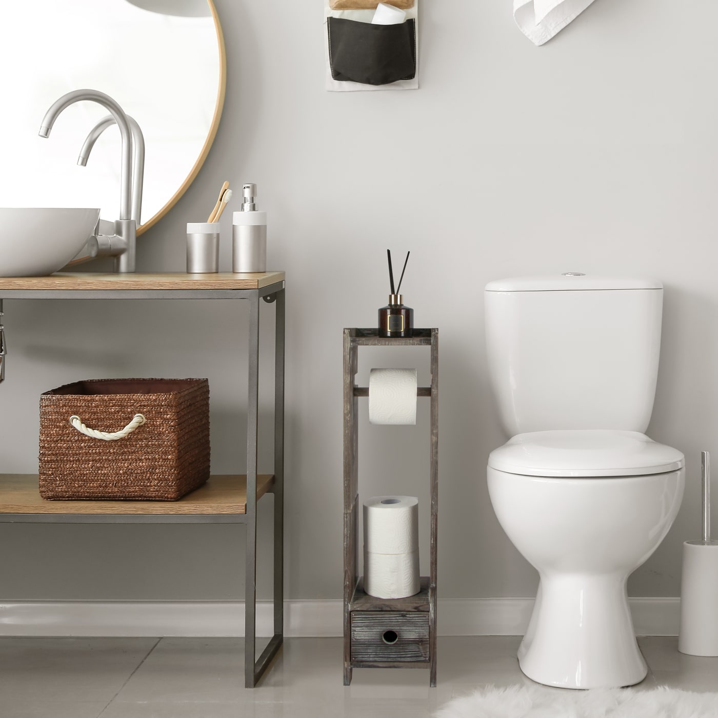 Jackcube Design Bathroom Piantana Porta Rotoli Legno con Cassetto