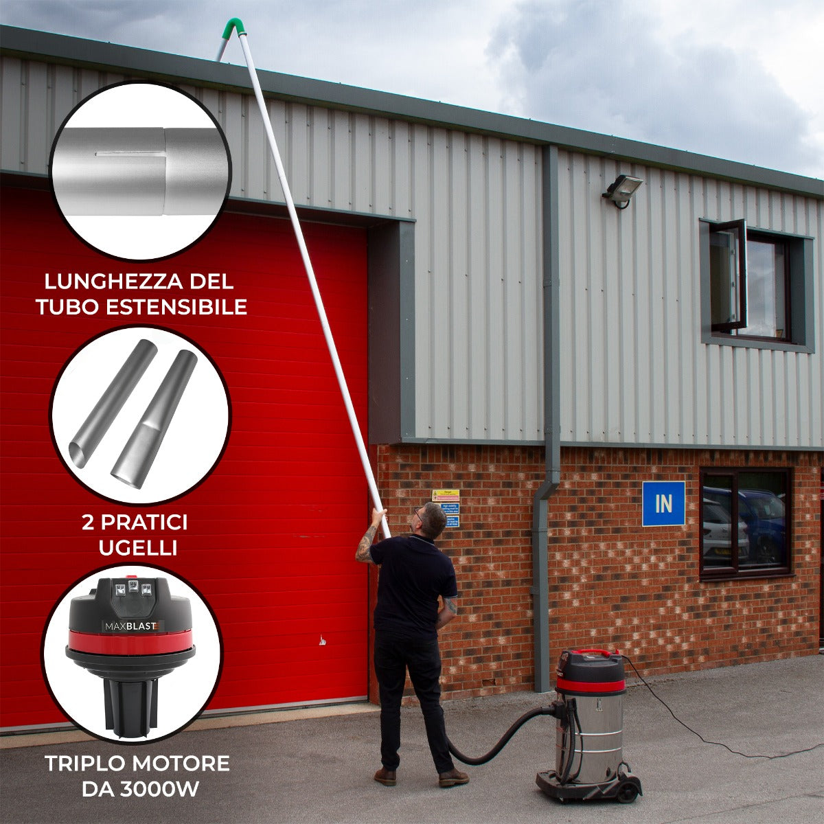 Q-Rax Kit Aspirazione Grondaie Aspirapolvere 80 Litri 7,2 m
