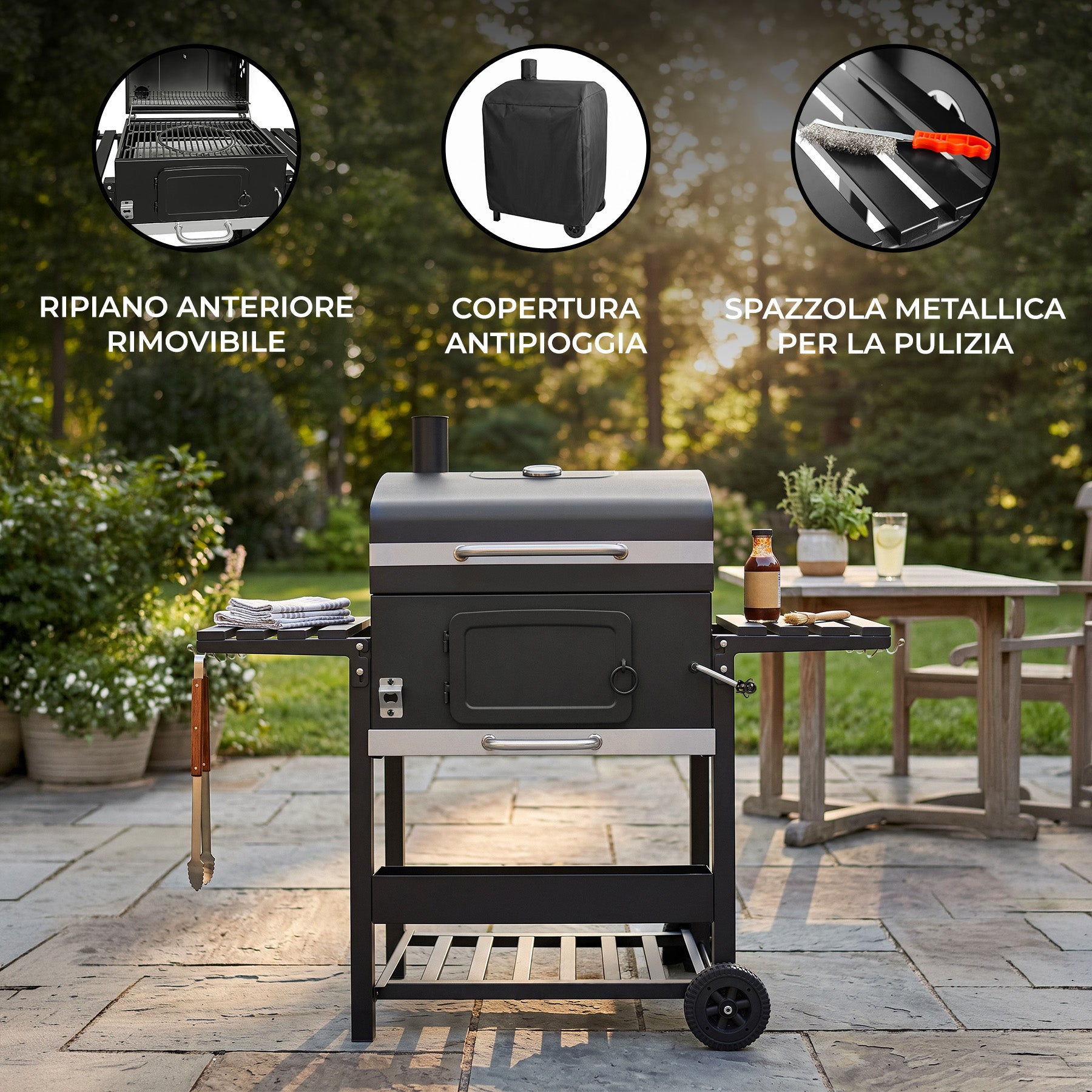 Q-Rax Barbecue BBQ XL Carbone Affumicatore Ghisa Nero