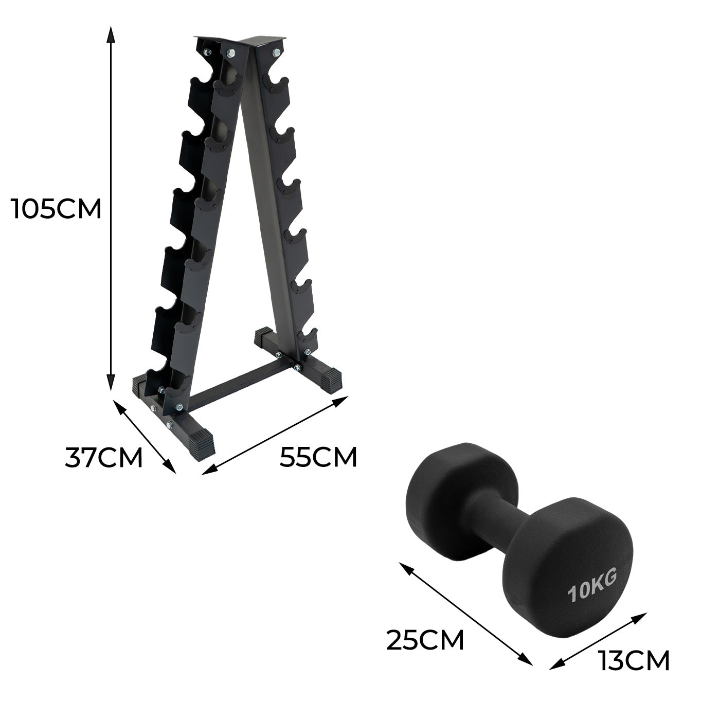 Q-Rax Allenamento Set Manubri Neoprene 4-10kg con Rack Acciaio